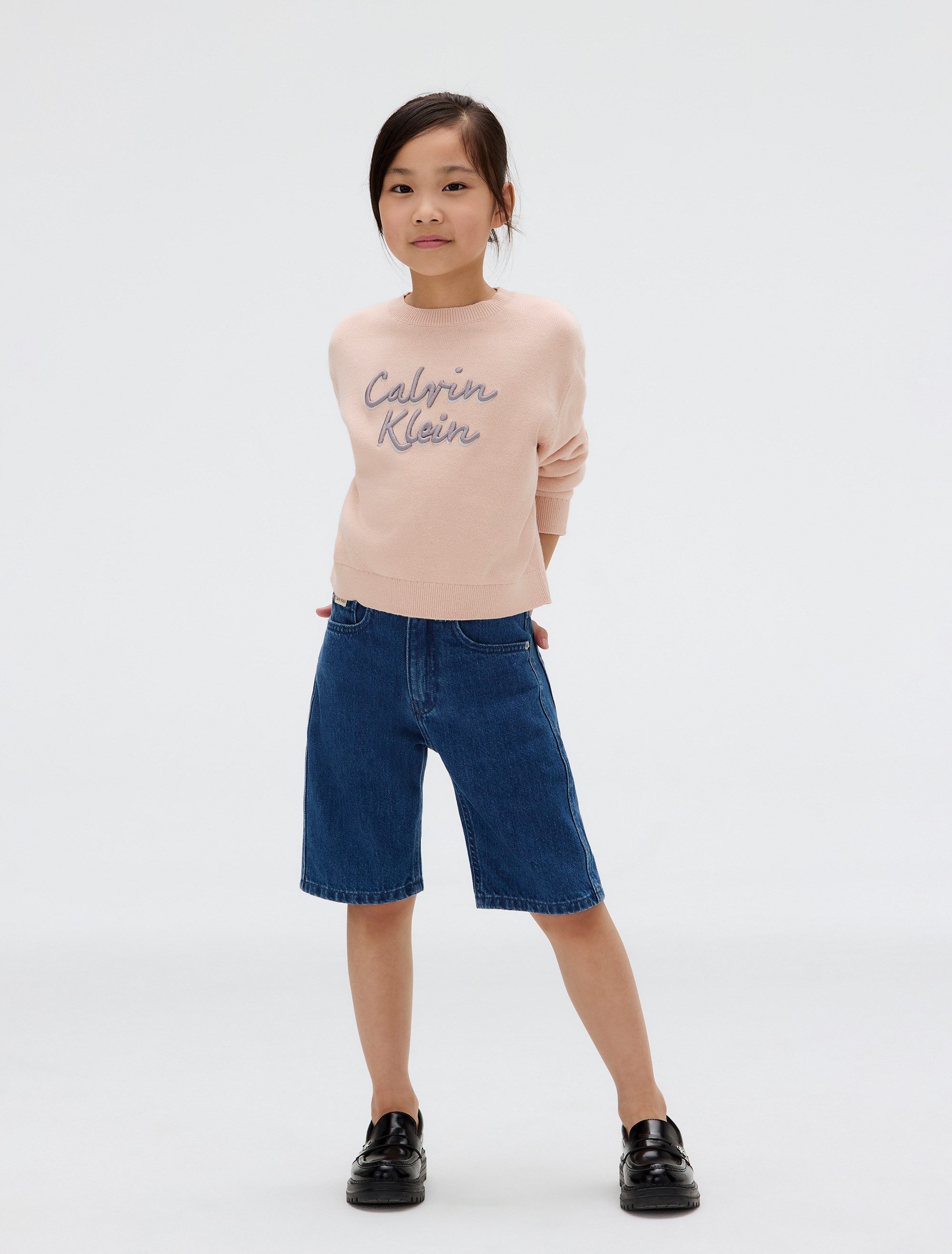 Calvin Klein Jeans Rundhalspullover LOGO METALLIC INTERSIA für Kinder bis 16 Jahre, große Stickerei