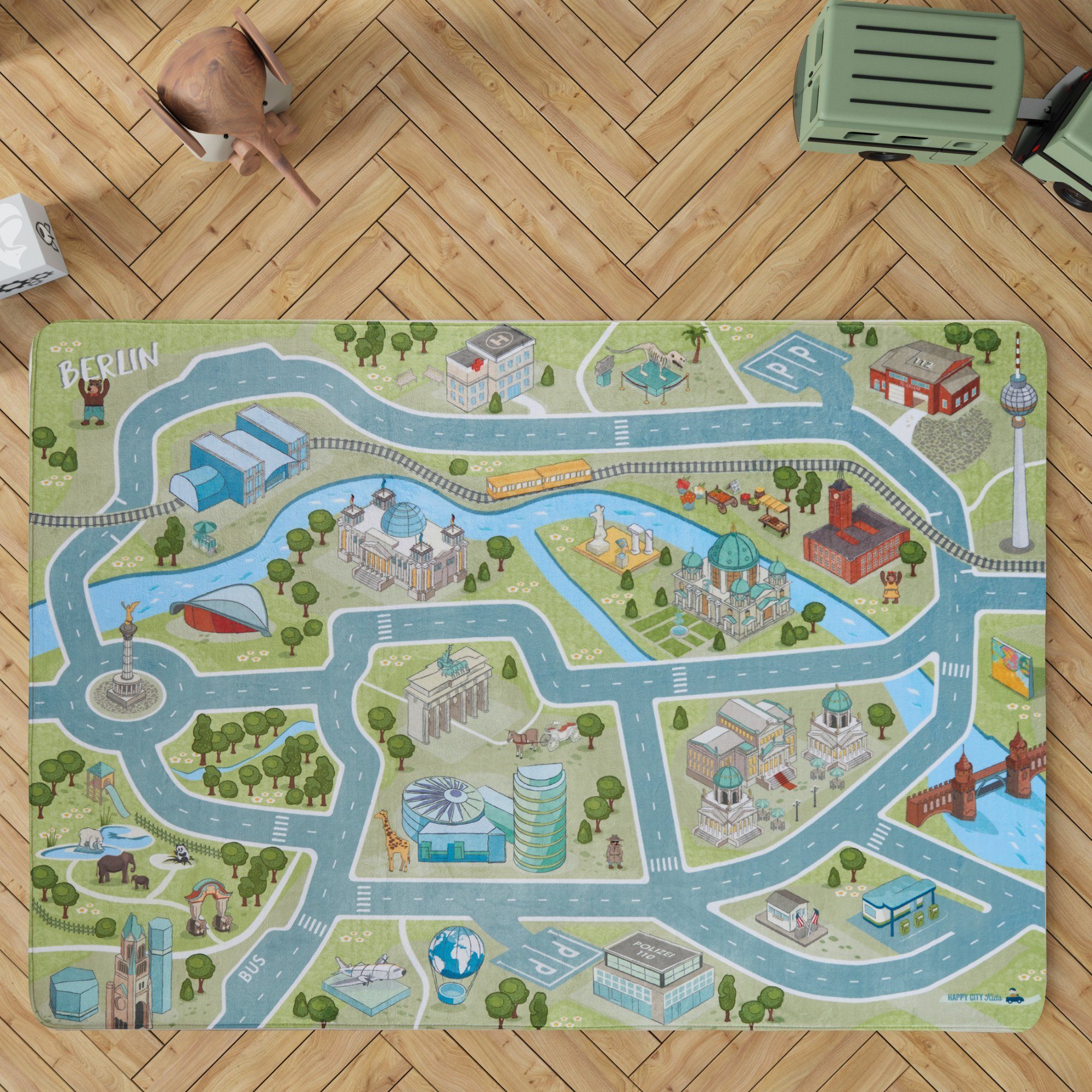 HappyCITYKids Kinderteppich Stadt-Design BERLIN - Straßen-Spielteppich-Spie günstig online kaufen