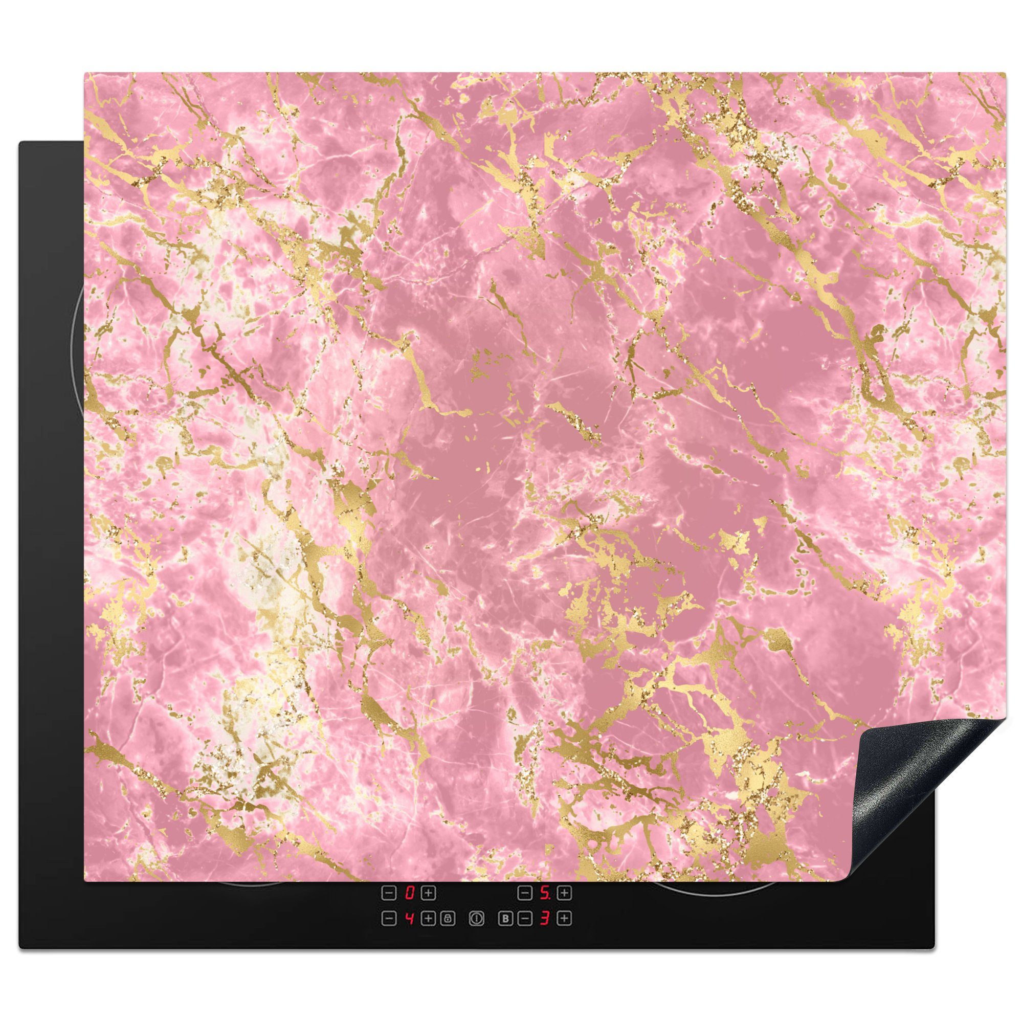 MuchoWow Herdblende-/Abdeckplatte Gold - Marmor - Luxus - Design, Vinyl, (1 tlg), 60x52 cm, Mobile Arbeitsfläche nutzbar, Ceranfeldabdeckung