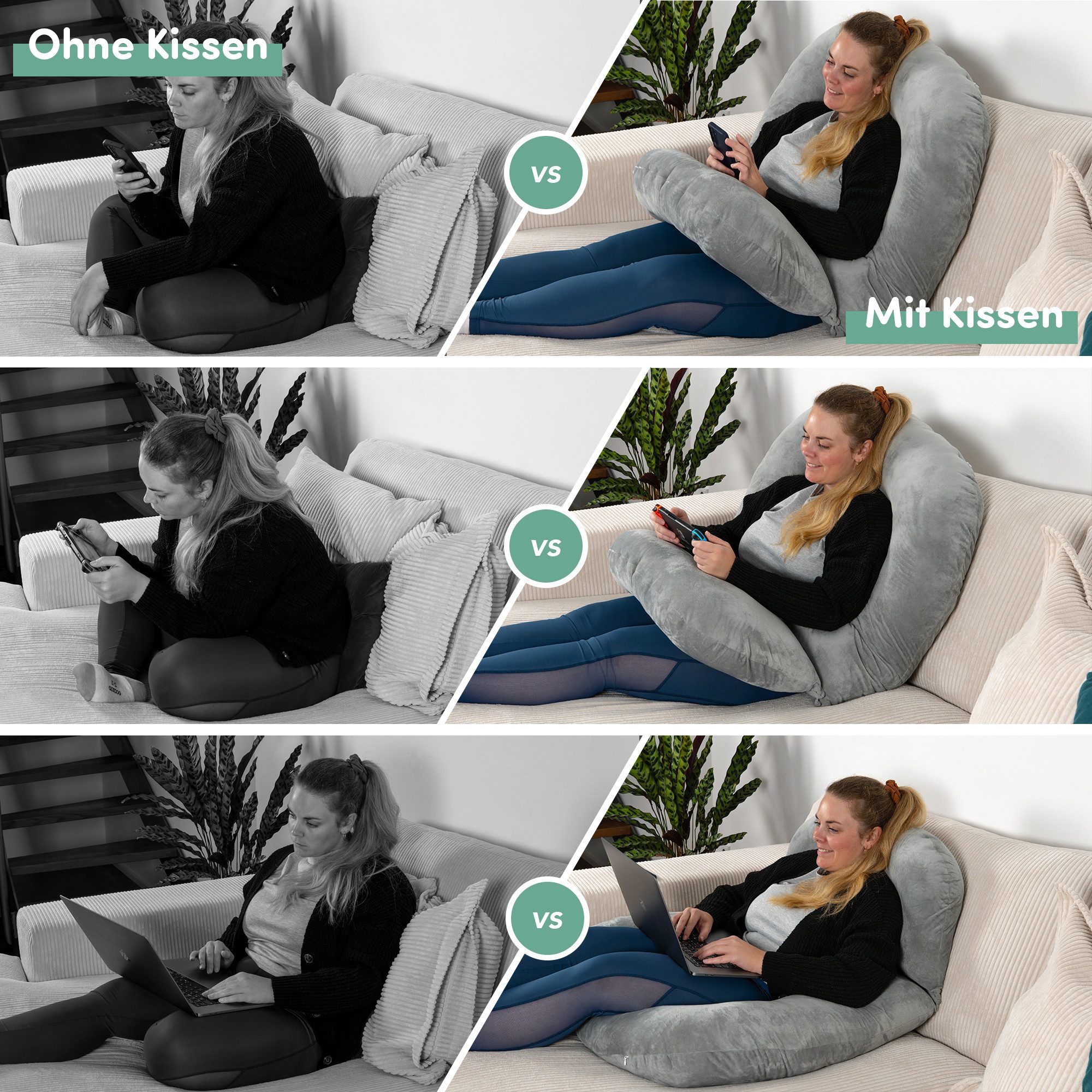 hugnaps Stützkissen Lesekissen für Bett und Sofa Rückenkissen Komfortkissen Bücherkissen