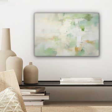 OneMillionCanvasses® Leinwandbild Abstrakt - Kunst - Weiß - Grün - Modern, Grün, Weiß (1 St), Leinwand Bilder Klein, Wand Dekoration 30x20 cm