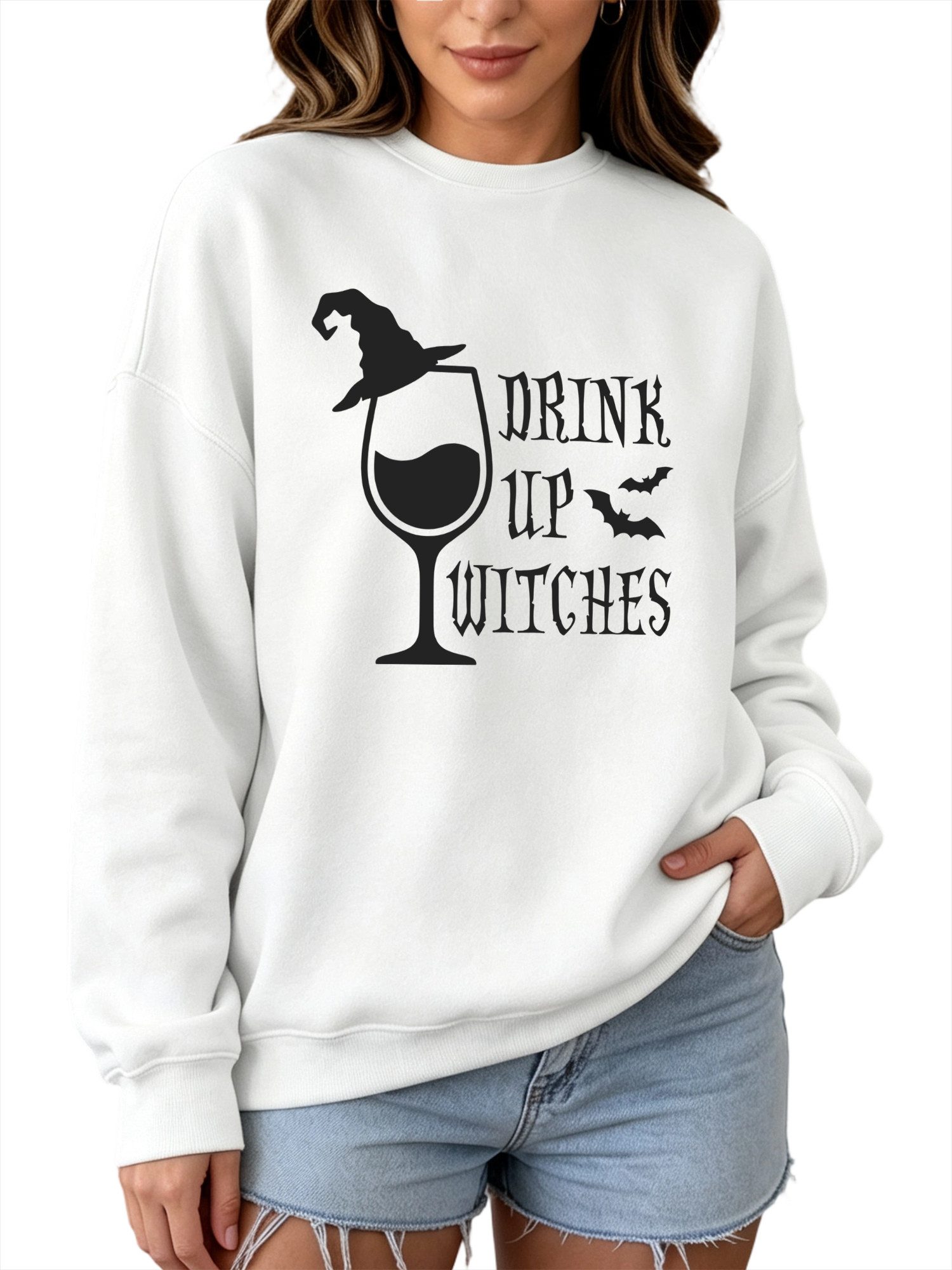 PYLIKE Fleecepullover Damen Halloween Sweatshirts mit Druck,Langarm Lose Pullover Top