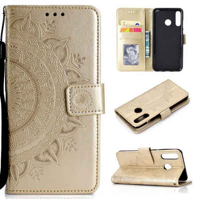 CoverKingz Handyhülle Huawei P30 Lite Handyhülle Flip Case Cover Handytasche Mandala Gold 15,2 cm (6 Zoll), Klapphülle Schutzhülle mit Kartenfach Schutztasche Motiv Mandala