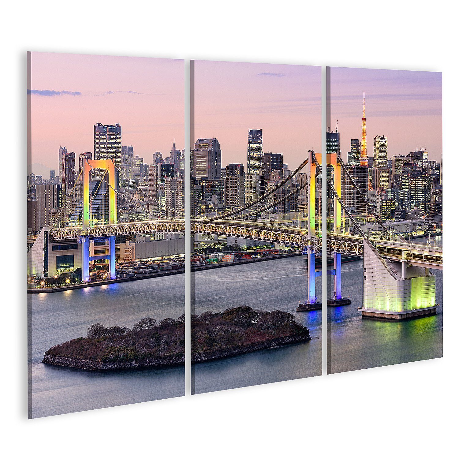 Leinwandbild Bild auf Leinwand Tokyo Japan Skyline mit Regenbogenbrücke und Tokyo T