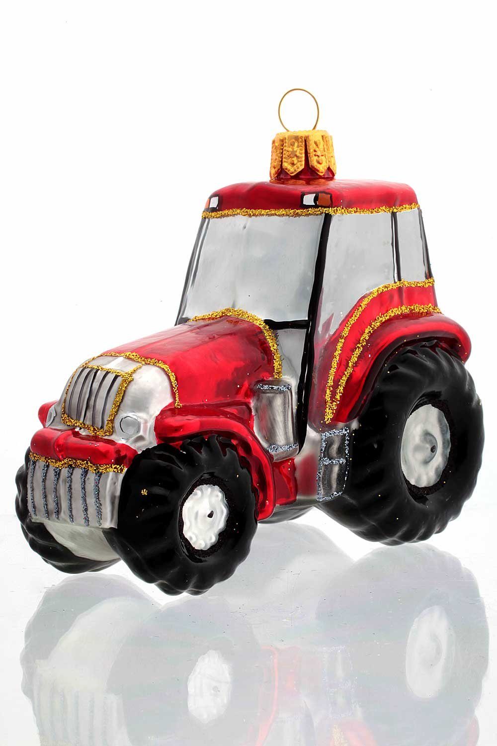 Hamburger Weihnachtskontor Christbaumschmuck Traktor Trecker rot, Dekohänger - mundgeblasen - handdekoriert