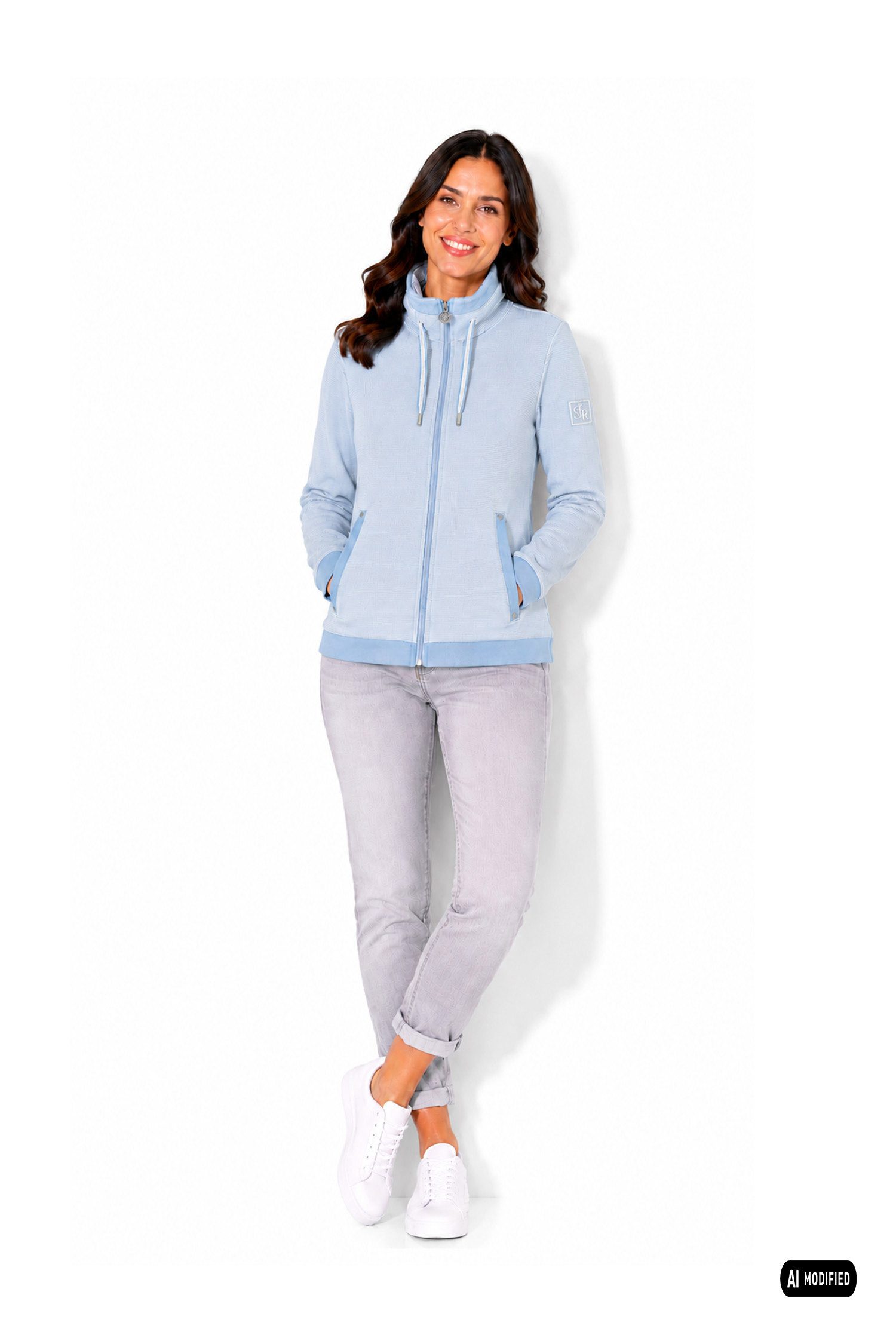 SER Sweatjacke Sweatjacke Stehkragen Ringel W6260304 auch in großen Größen