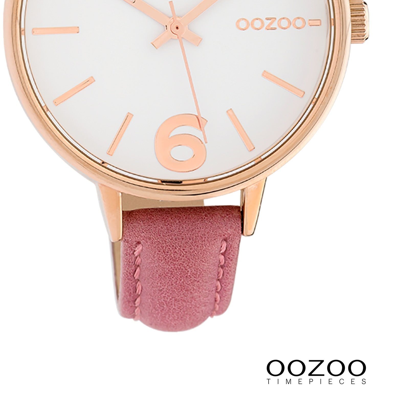 OOZOO Quarzuhr Armbanduhr Timepieces, Oozoo Fashion pink, groß rund, Lederarmband Damenuhr Damen OOZOO 42mm), (ca.