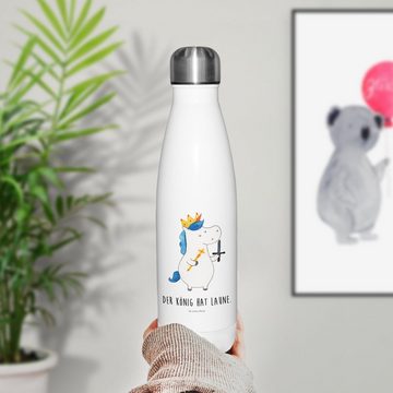 Mr. & Mrs. Panda Thermoflasche Einhorn König mit Schwert - Weiß - Geschenk, Unicorn, Mittelalter, Pe, Liebevolle Designs
