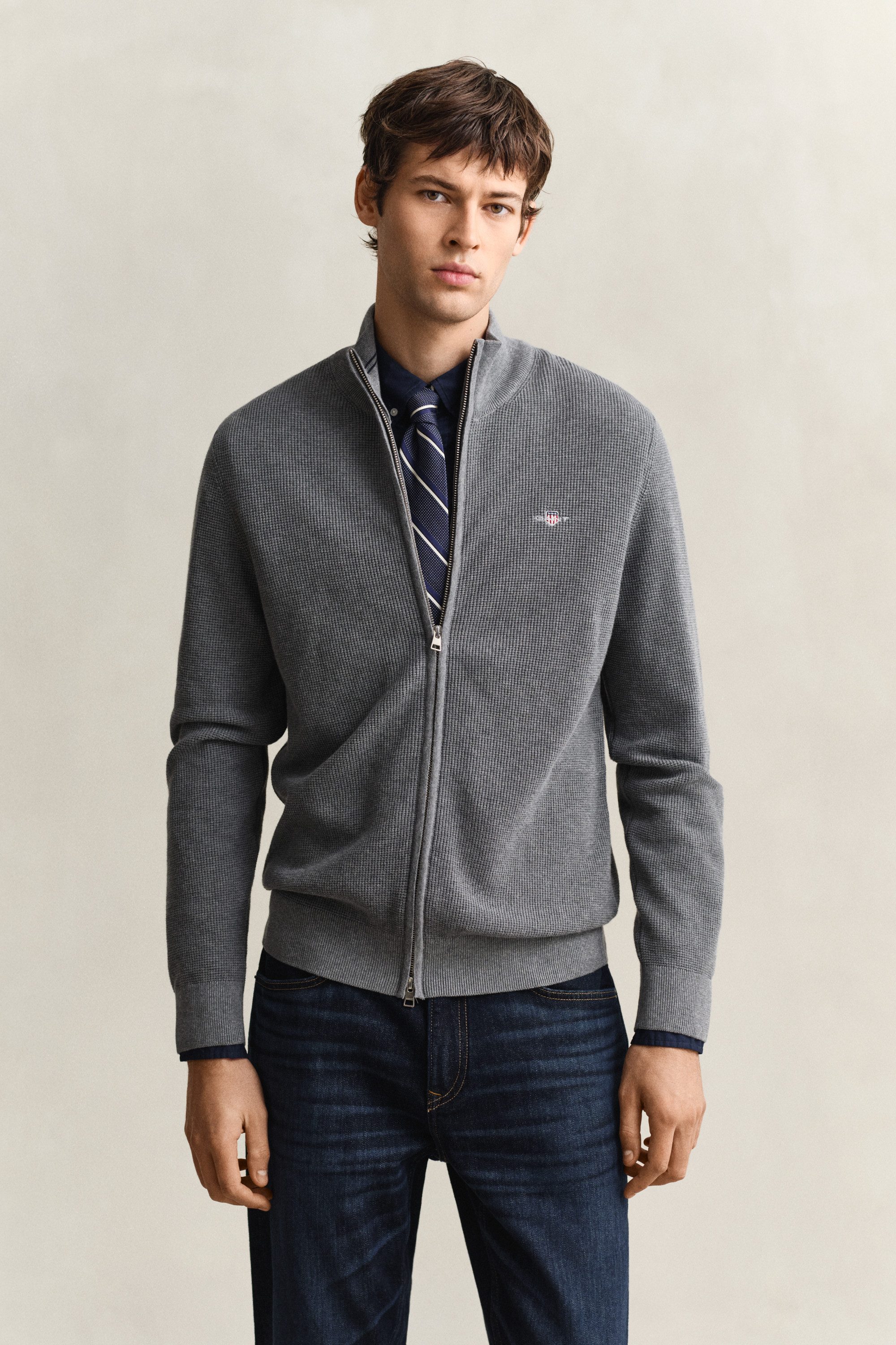 Gant Strickjacke MICRO TEXTURED COTTON ZIP Regular fit mit Stehkragen
