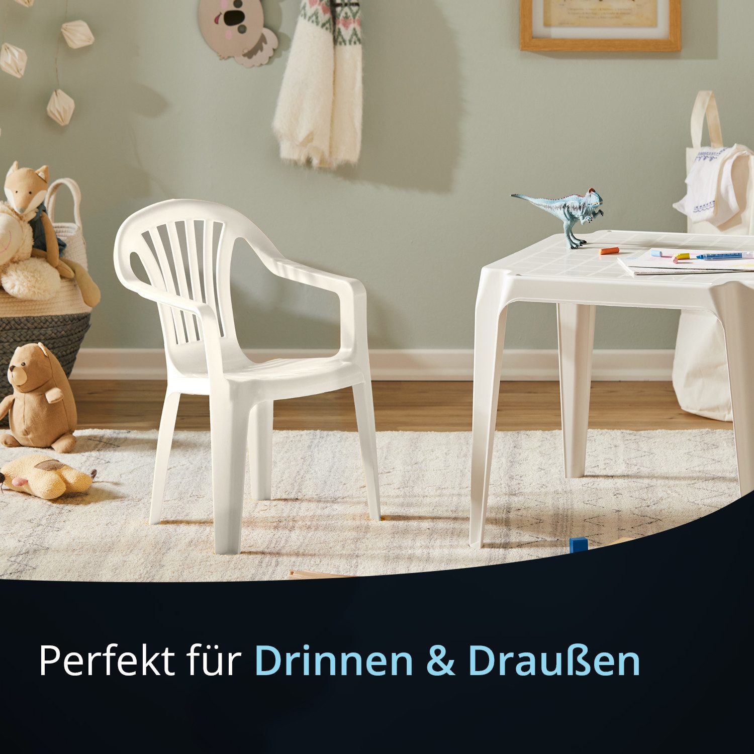 KHG Kinderstuhl Gartenstuhl mit Armlehnen, Sessel für Kinder mit 27 cm Sitzhöhe (aus Kunststoff stapelbar, kippsicher, wetterbeständig), Für Kinder, Stapelbar, Pflegeleicht, Wetterbeständig