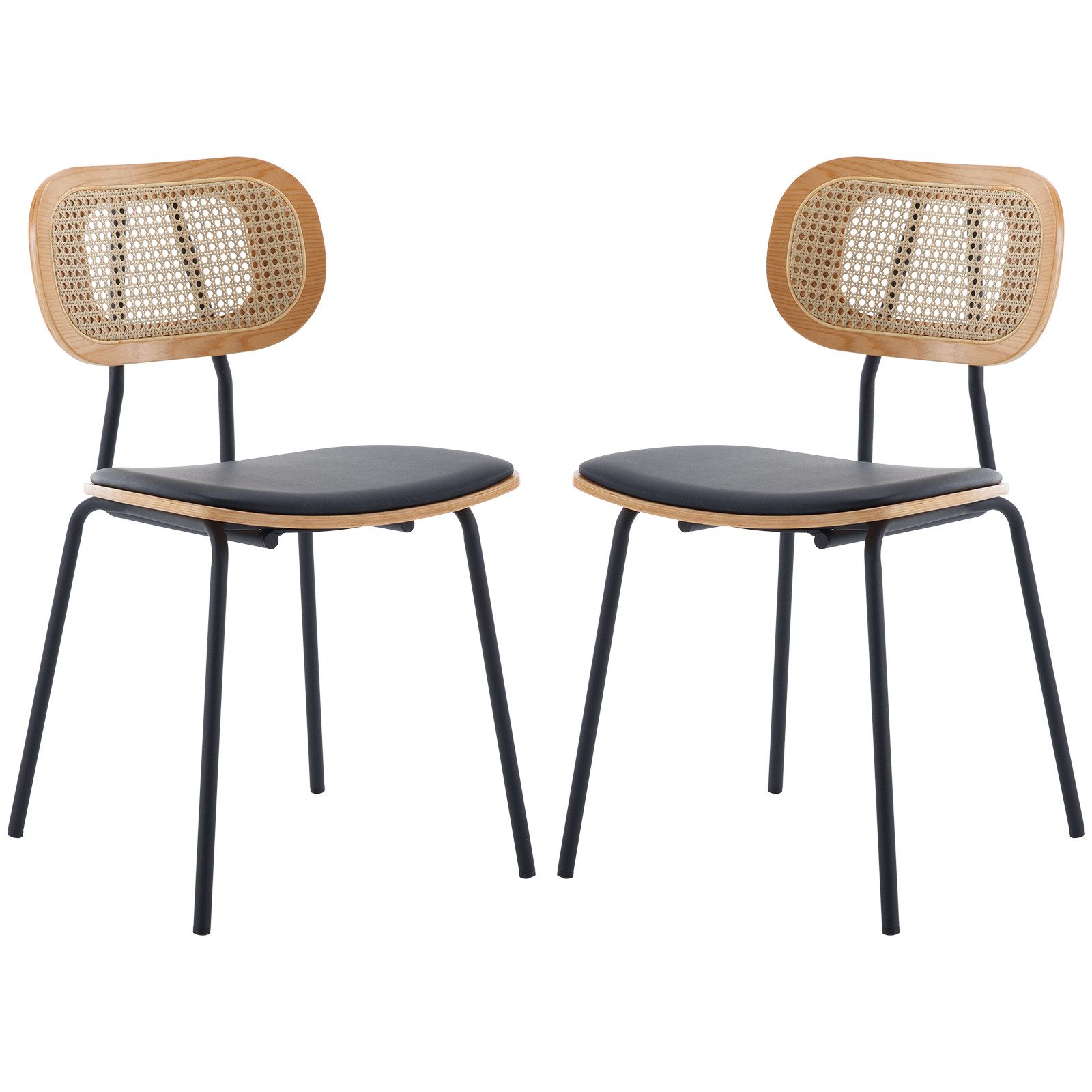 WAHSON OFFICE CHAIRS Esszimmerstuhl aus PU Leder 2er Set mit Rattan Rückenlehnen Armlose Стулья für Küche