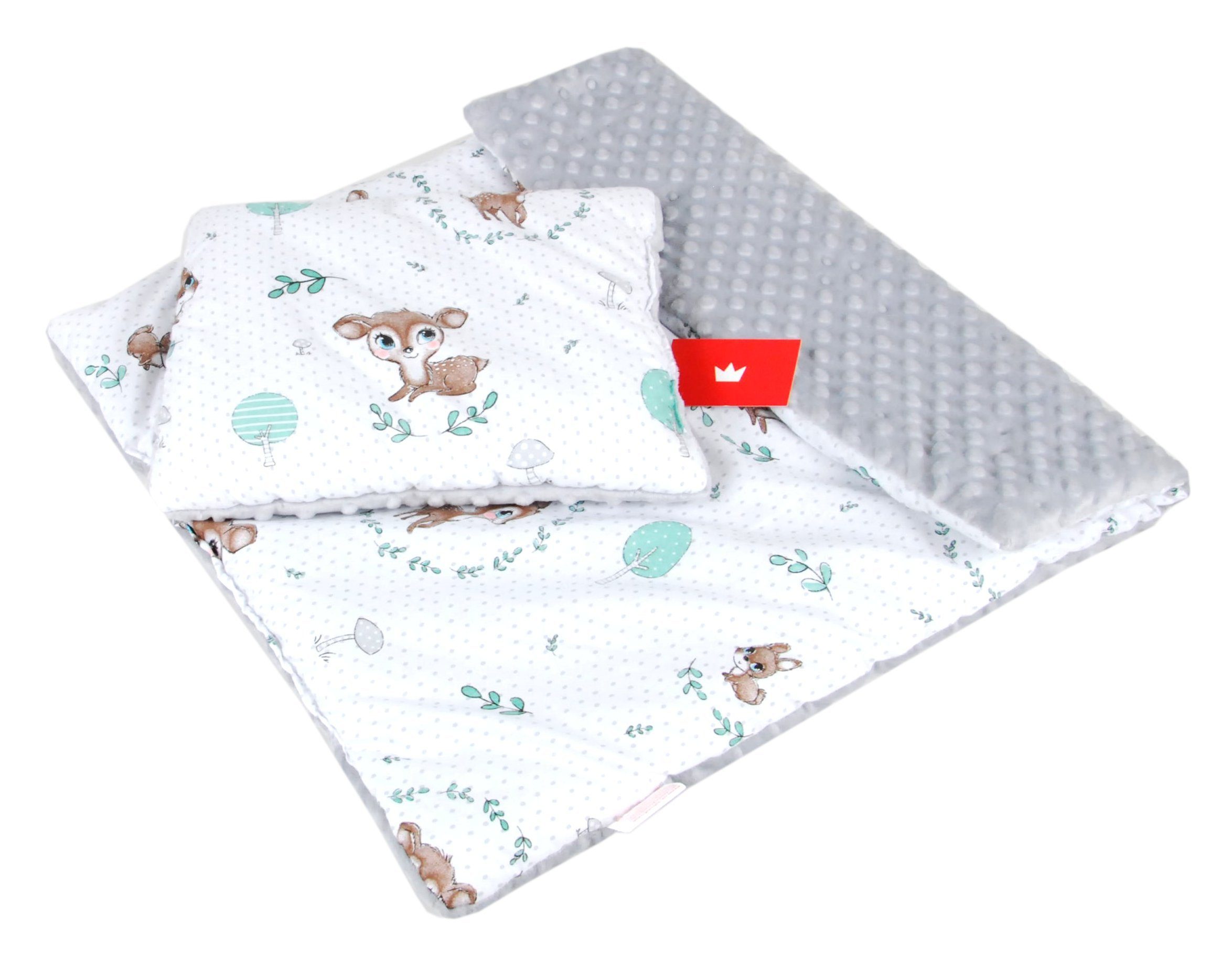 Kinderdecke BABYLUX Babydecke MINKY 2Set Kuscheldecke Decke 75 x 60cm Kinderwagen, BabyLux, MP120B. Wald Reh + Grau