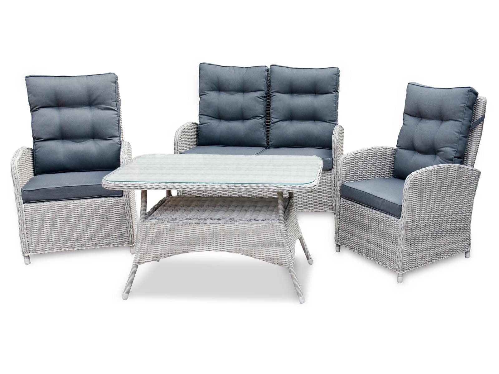 Green Spirit Loungeset »Monte Carlo« Gartenmöbel Set Rattan Garnitur Outdoor Gruppe Essgruppe, (Set, 4-tlg., für 4 Personen), grau, Polyrattan, für 4 Personen, wetterfest - Garten, Terrasse