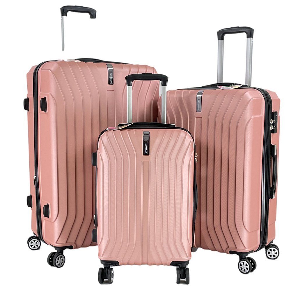 MONOPOL® Trolleyset Kofferset 3-teilig - 83, 74, 55 cm - Zahlenschloss - Dehnfalte - 4 Doppelrollen rosa