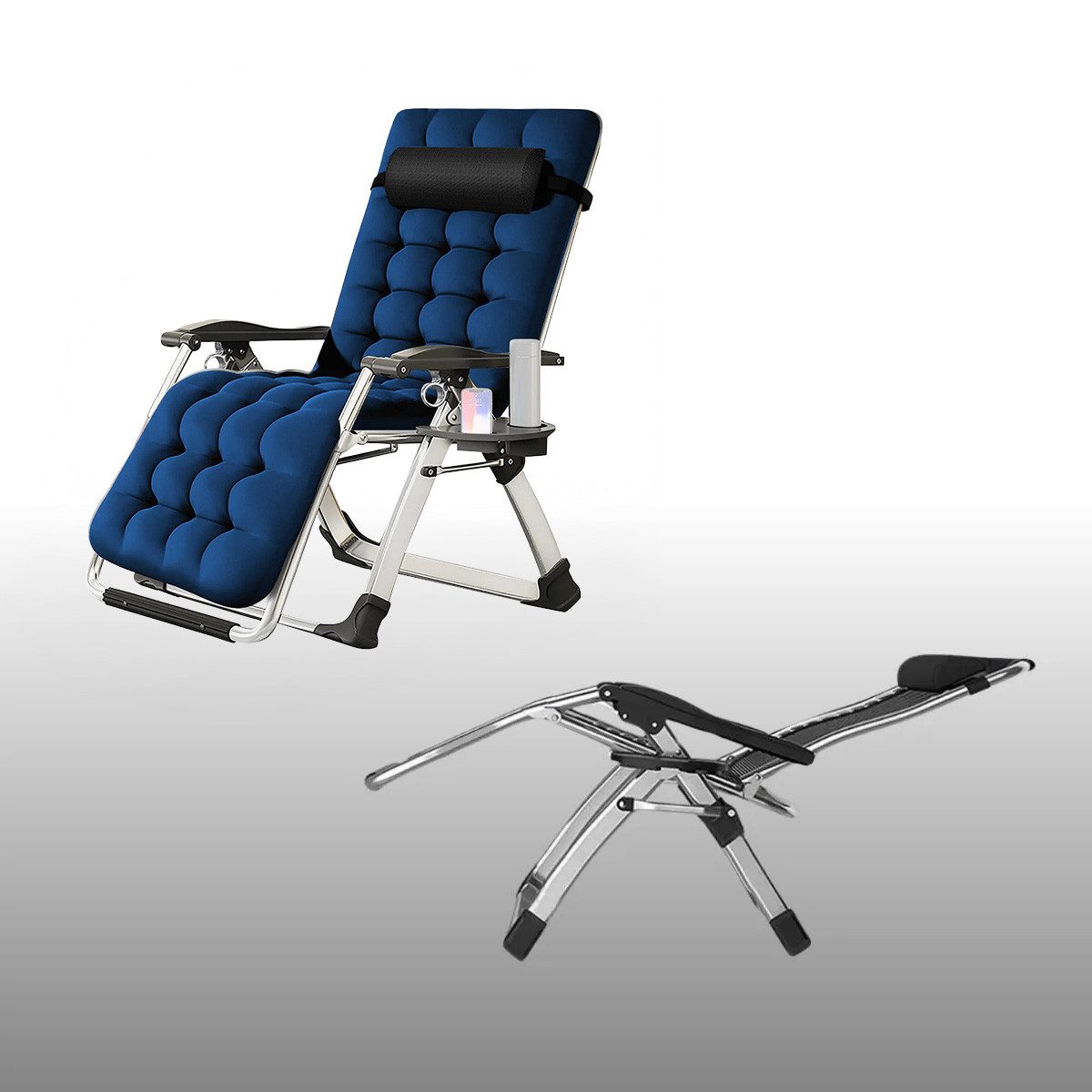 Divit Gartenstuhl Gartenstuhl Liegestuhl Sonnenliege klappbar mit Auflage Metall SR11 bl