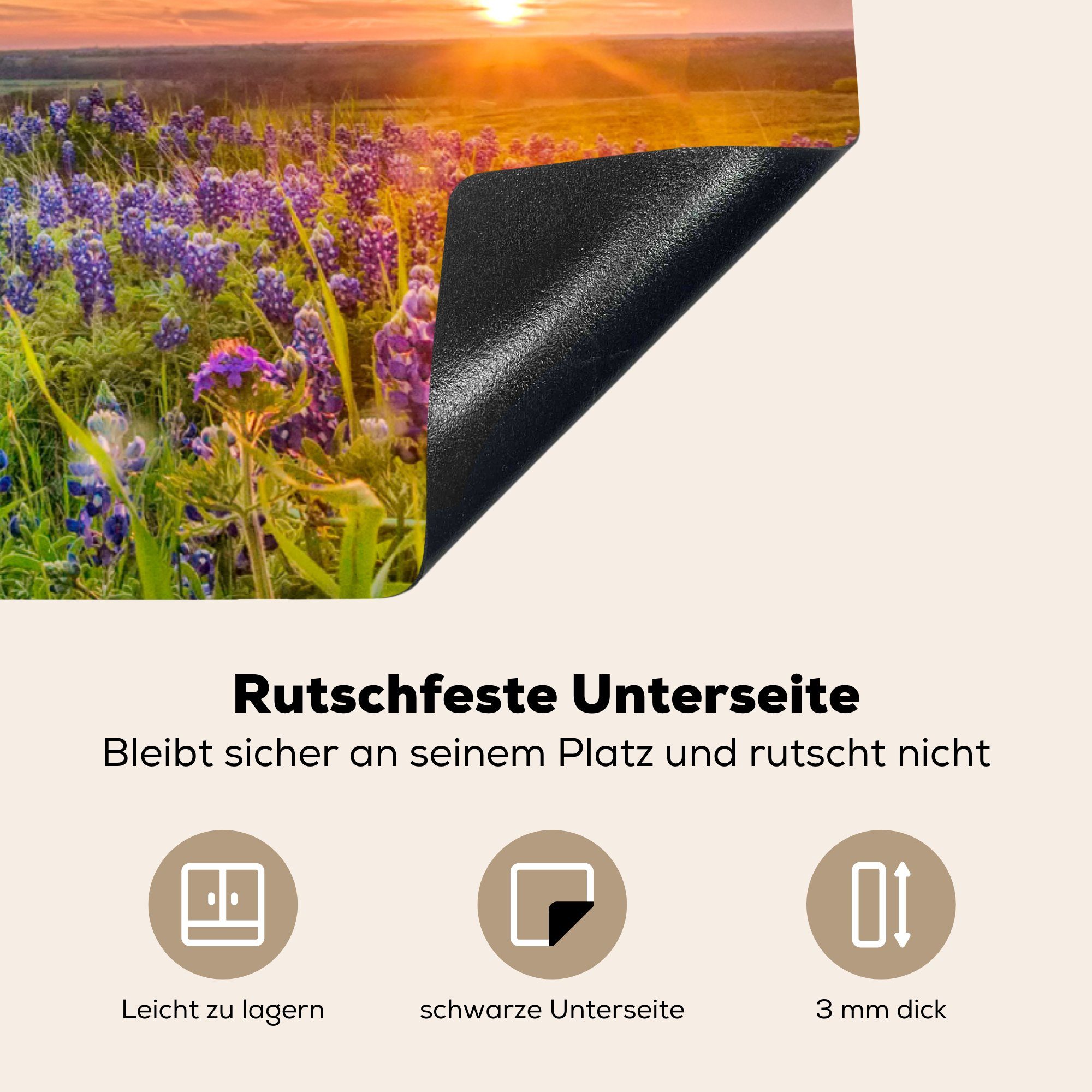 MuchoWow Herdblende-/Abdeckplatte Sonnenuntergang über für Vinyl, der Ceranfeldabdeckung Texas, Induktionskochfeld die (1 tlg), Schutz von 81x52 Landschaft küche, cm