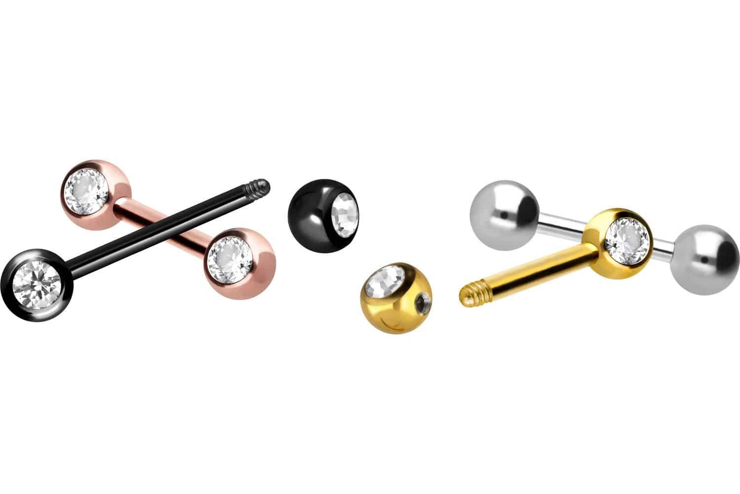 PIERCINGLINE Brustwarzenpiercing Chirurgenstahl Barbell SEITLICHE KRISTALLE günstig online kaufen