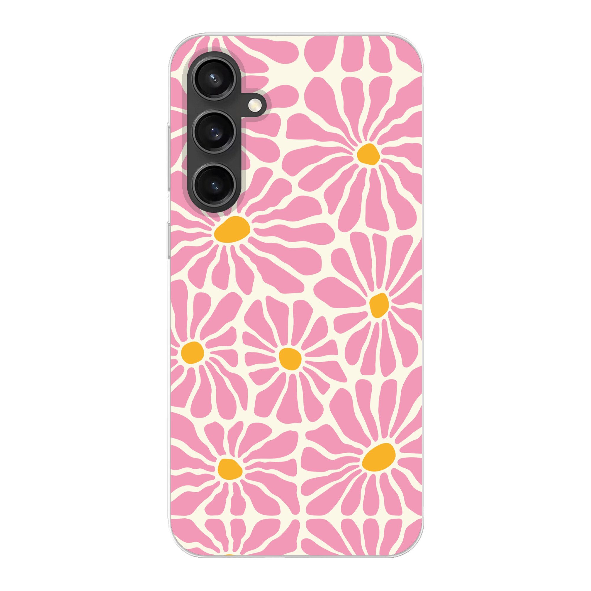 MuchoWow Handyhülle für Samsung Galaxy S23 FE Blumen - Muster - Rosa - Beige - Orange