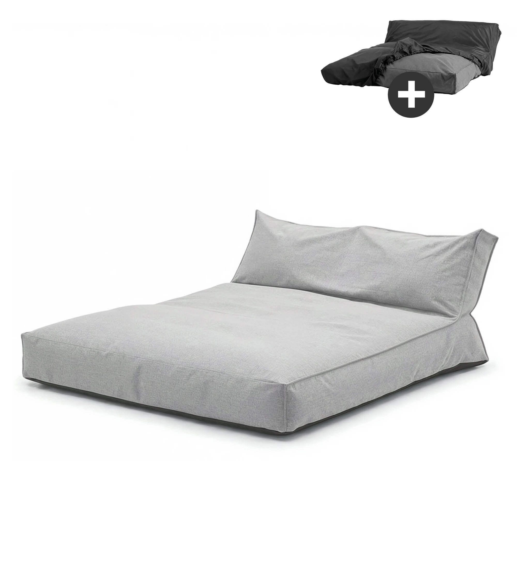 mokebo Sitzsack Outdoor Lounge 'Das Daybed' (mit Schutzhülle), Bean Bag Outdoor für Kinder & Erwachsene, Gartenliege in Lichtgrau