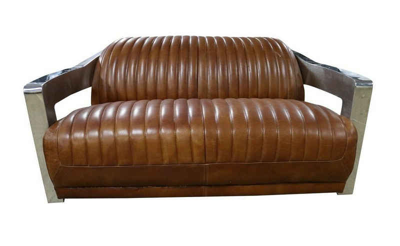 JVmoebel Sofa, Sofa Vintage 2-Sitzer Ledersofa im Retro Stil Echtleder Aluminium Nieten Möbel