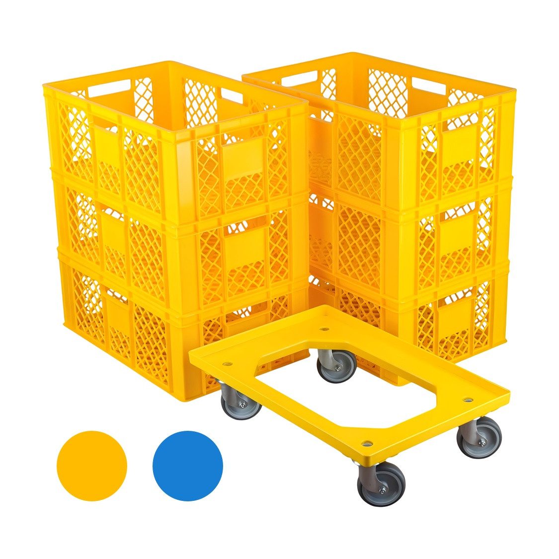 Logiplast Stapelbox 6 Stück Bäckerkisten 600 x 400 x 230 mm und 1 Stück Transportroller