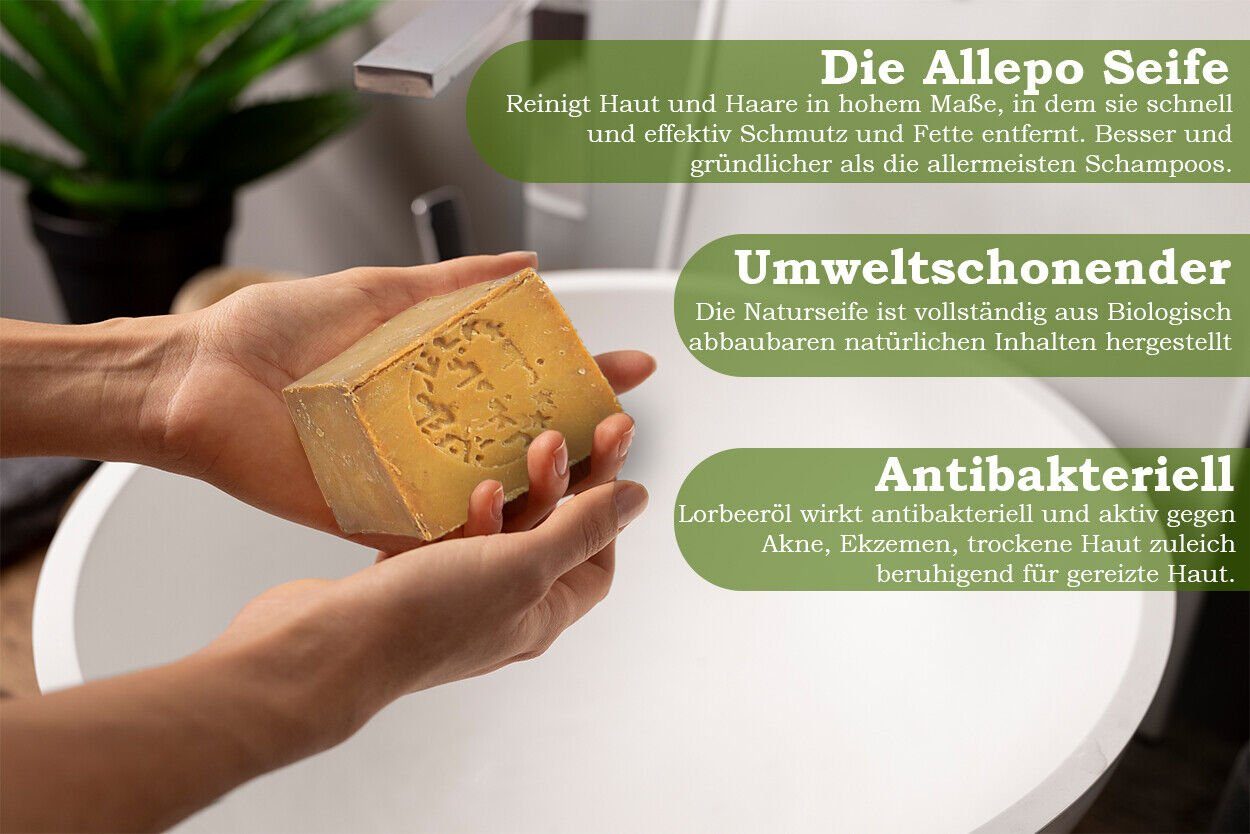 Sibastore Seifen-Set Aleppo-seife Naturseife Bio Duschseife Seife Beauty Körperpflege, 1-tlg., Anti-Aging, volumenverstärkend, lang anhaltend, feuchtigkeitsspendend.