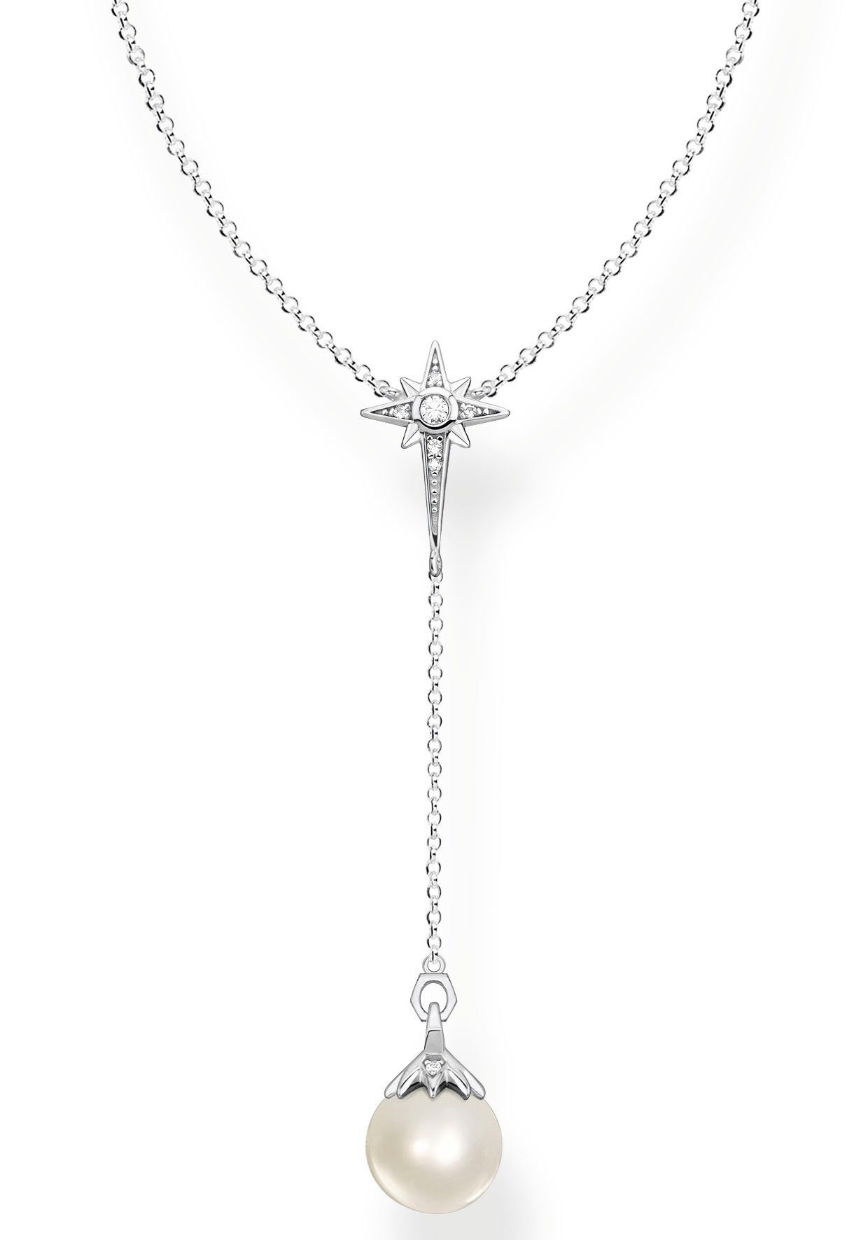 THOMAS SABO Kette mit Anhänger Perle mit Stern silber, mit Zirkonia (synth) - mit Süßwasserzuchtperle