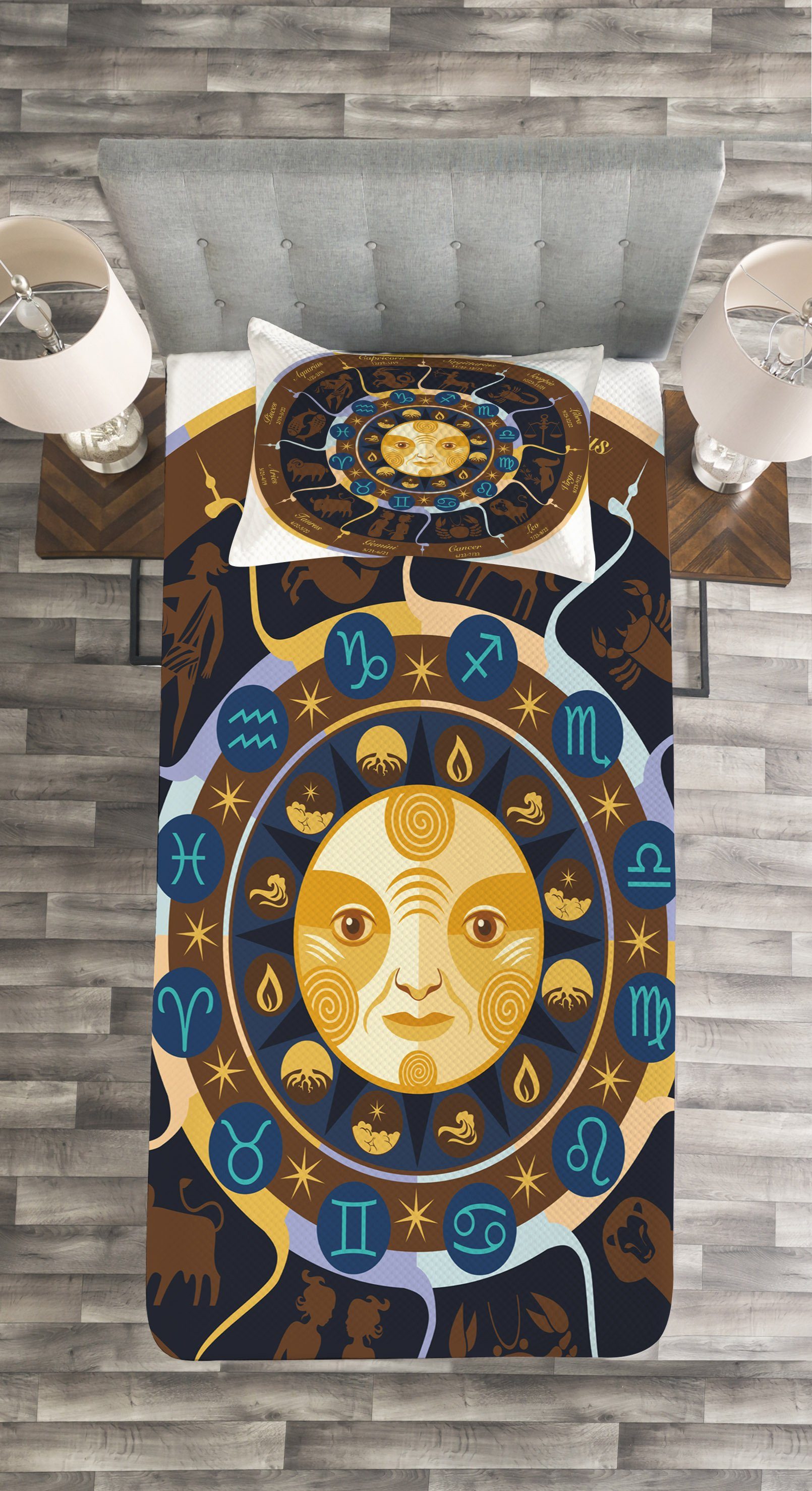 Stier Kissenbezügen Set Waschbar, mit Widder Astrologie Tagesdecke Abakuhaus, Zwillinge