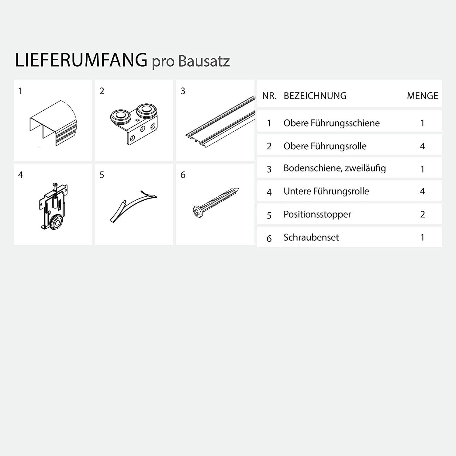hibitaro Schiebetür Schiebetürbausatz inkl. Rollen für 2 oder 3 Meter