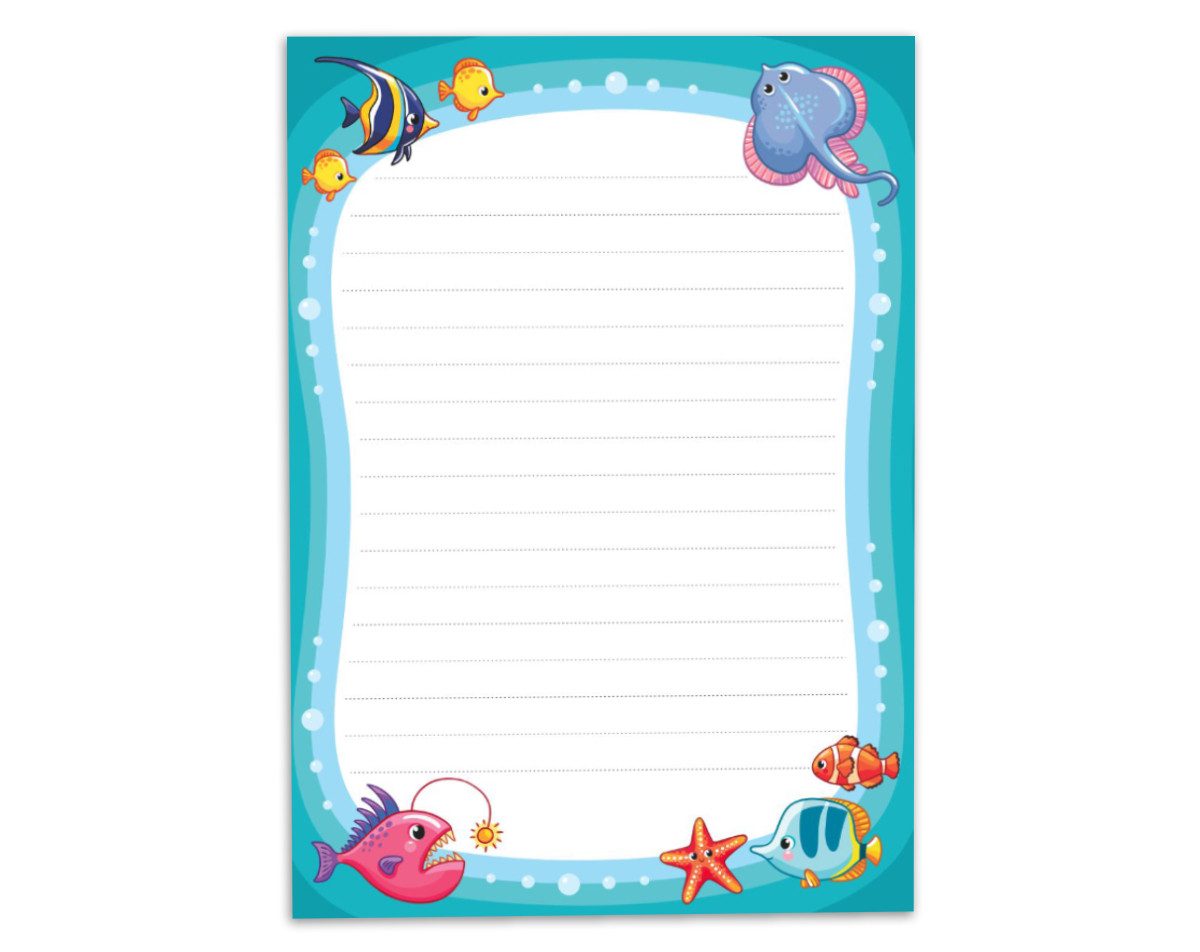 JUNAPACK Briefpapier Set Kinder Briefblock A5 mit Umschlägen Notizblock Papier Fische, Kinder-Briefpapier A5 mit 15 Umschlägen, liniert & leicht beschreibbar