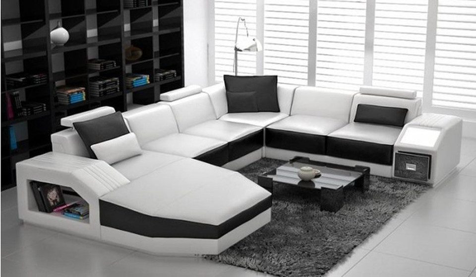 Wohnlandschaft Ecksofa in Weiß mit U-Form und hochwertiger Polsterung
