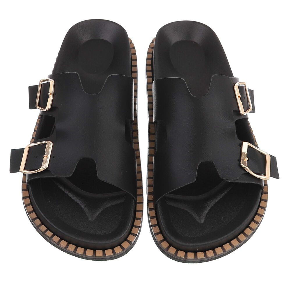 Ital-Design Damen Sandale mit Schnallen und Profilsohle Pantolette (91970965) Flach Pantoletten in Schwarz – Bild 4 von 5
