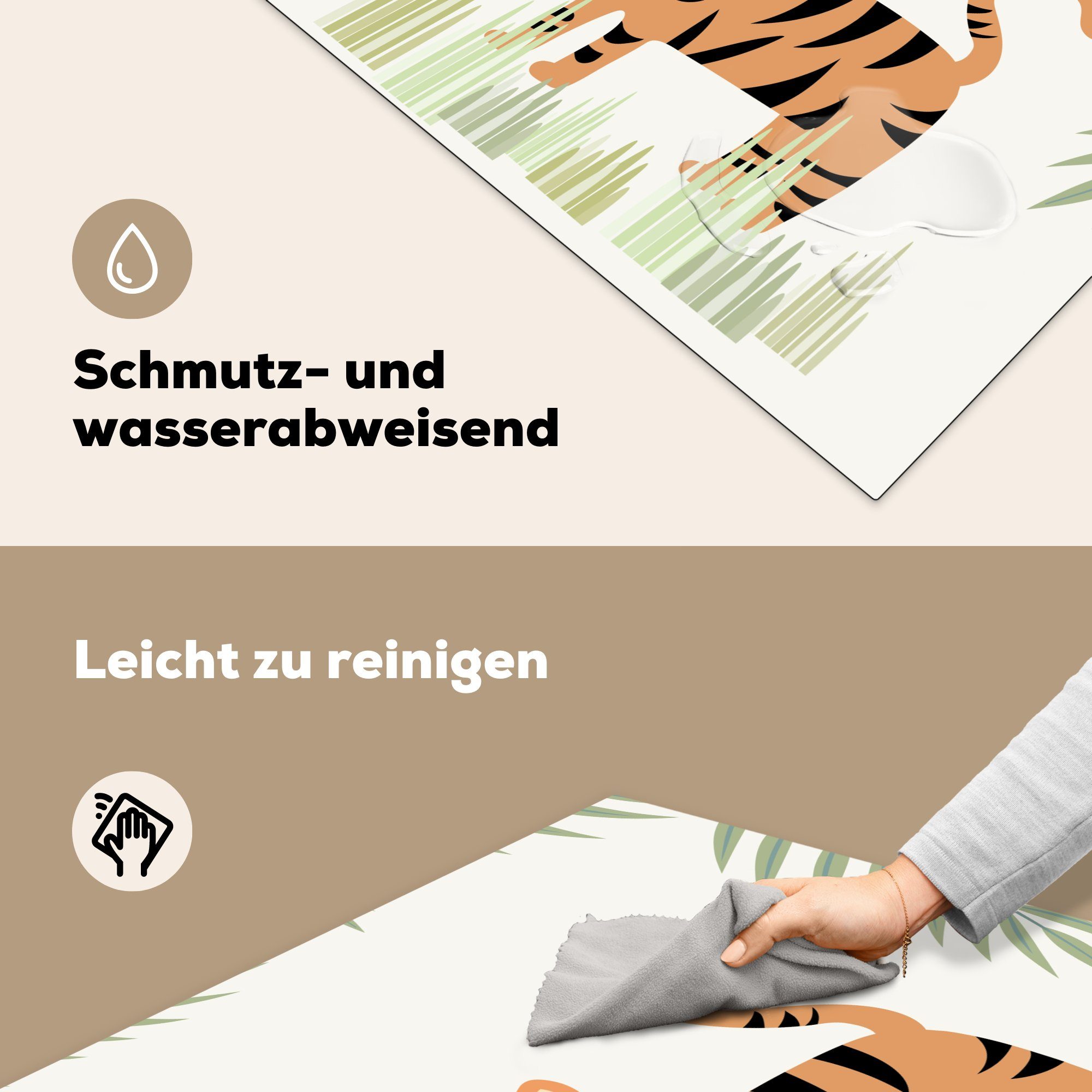 MuchoWow Dschungel, küche cm, Vinyl, Ceranfeldabdeckung, Illustration für im eines Tigers tlg), Arbeitsplatte Herdblende-/Abdeckplatte (1 78x78