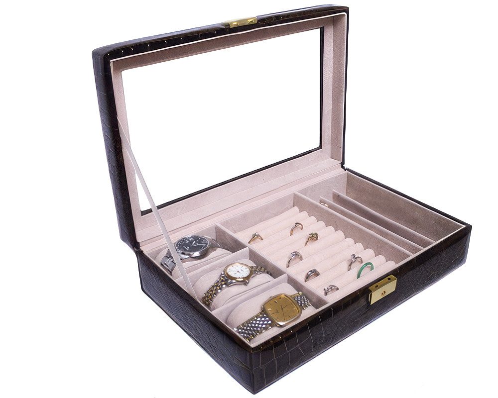 Yudu Schmuckkoffer Schmuckkoffer Uhrenbox Schaukasten mit Glasdeckel