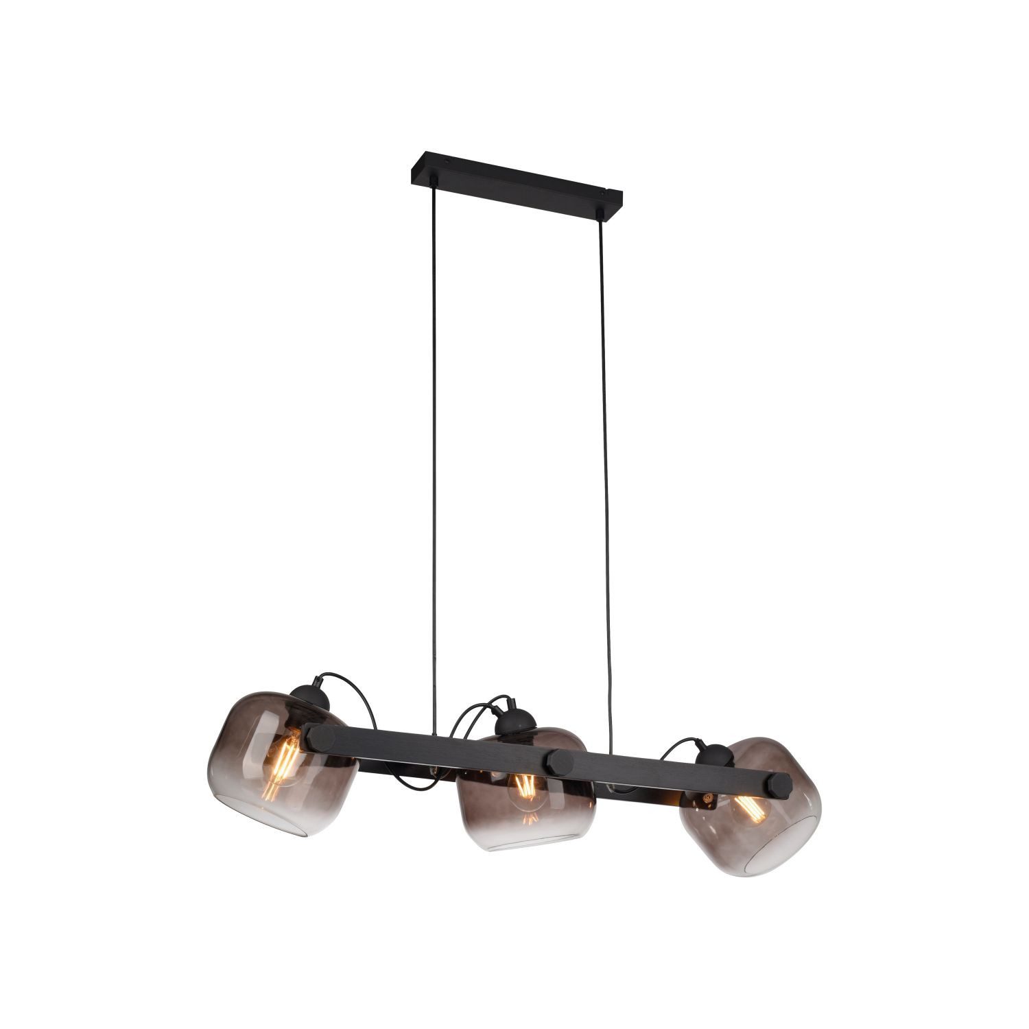Licht-Erlebnisse Pendelleuchte KORVIC, ohne Leuchtmittel, Metall Glas E27 H: max. 120 cm Schwarz Rauchgrau 3-flammig länglich