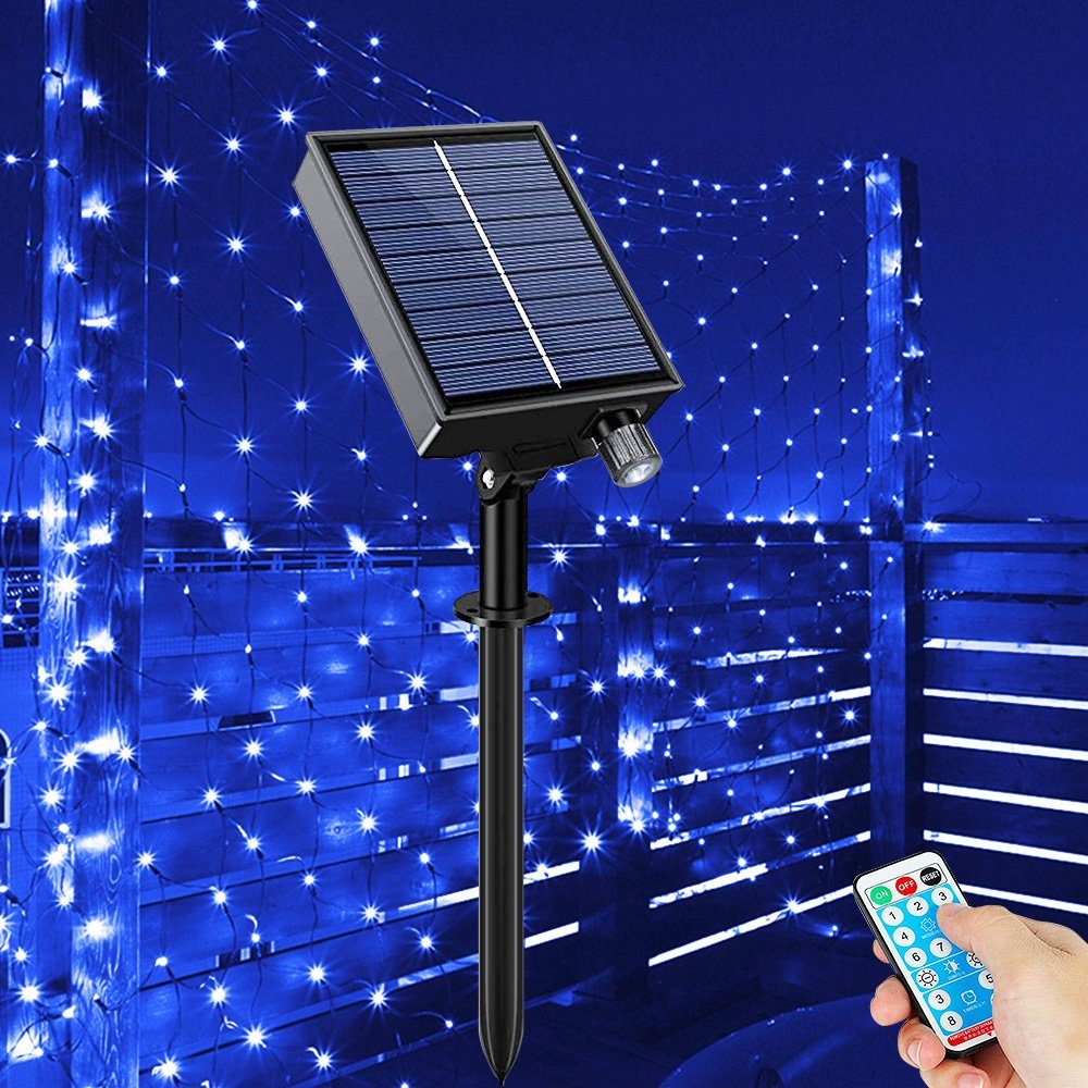 Rosnek LED-Lichterkette Solar,Wasserdichte,mit Fernsteuerungs,für Garten Hinterhof Weihnachten, LED-Netzlichter,1.5*1.5/3*2M Blau | Lichterketten