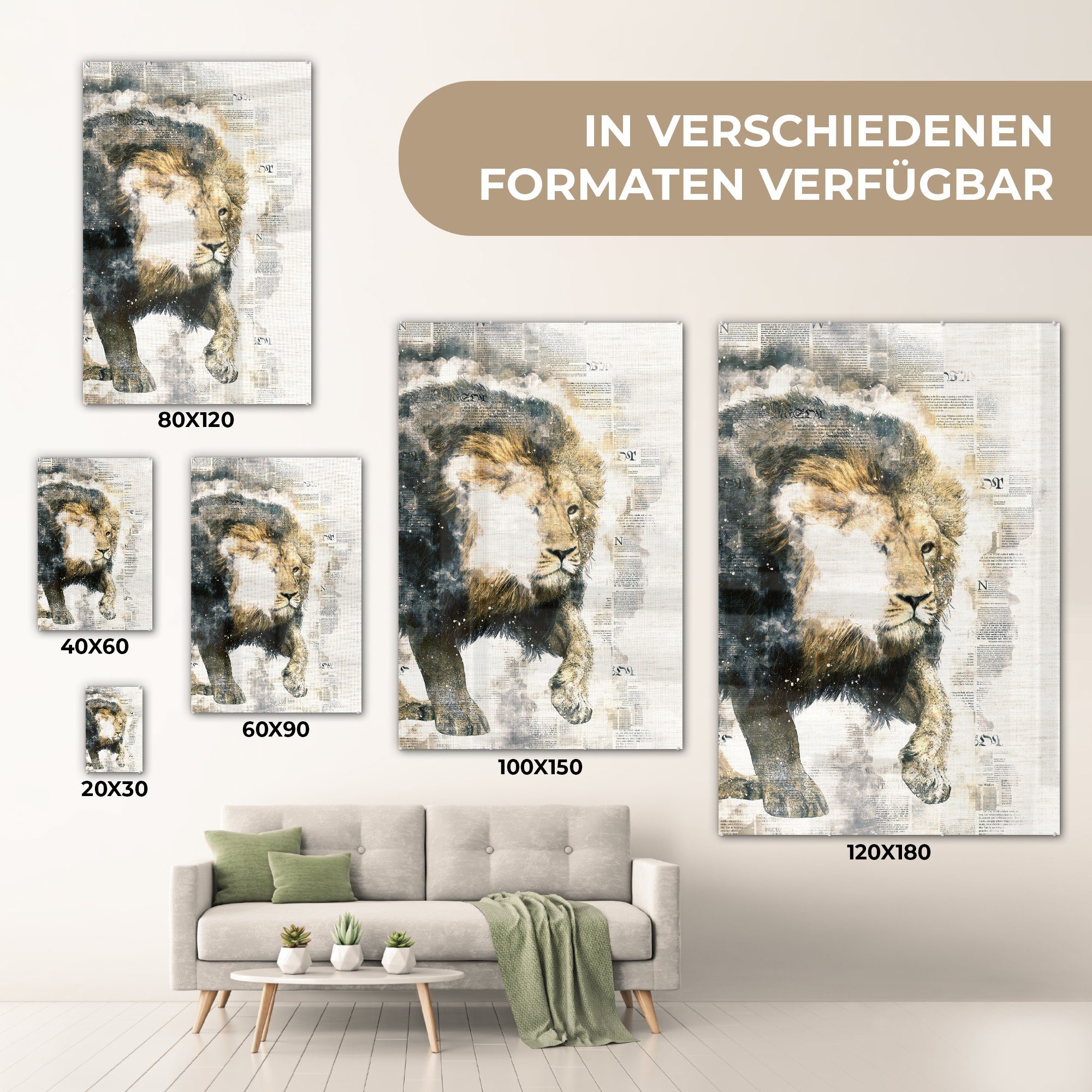 Glas Glas St), (1 Wandbild Rauch - MuchoWow Wanddekoration Foto Acrylglasbild Glasbilder auf Abstrakt, auf - - Bilder Löwe - -