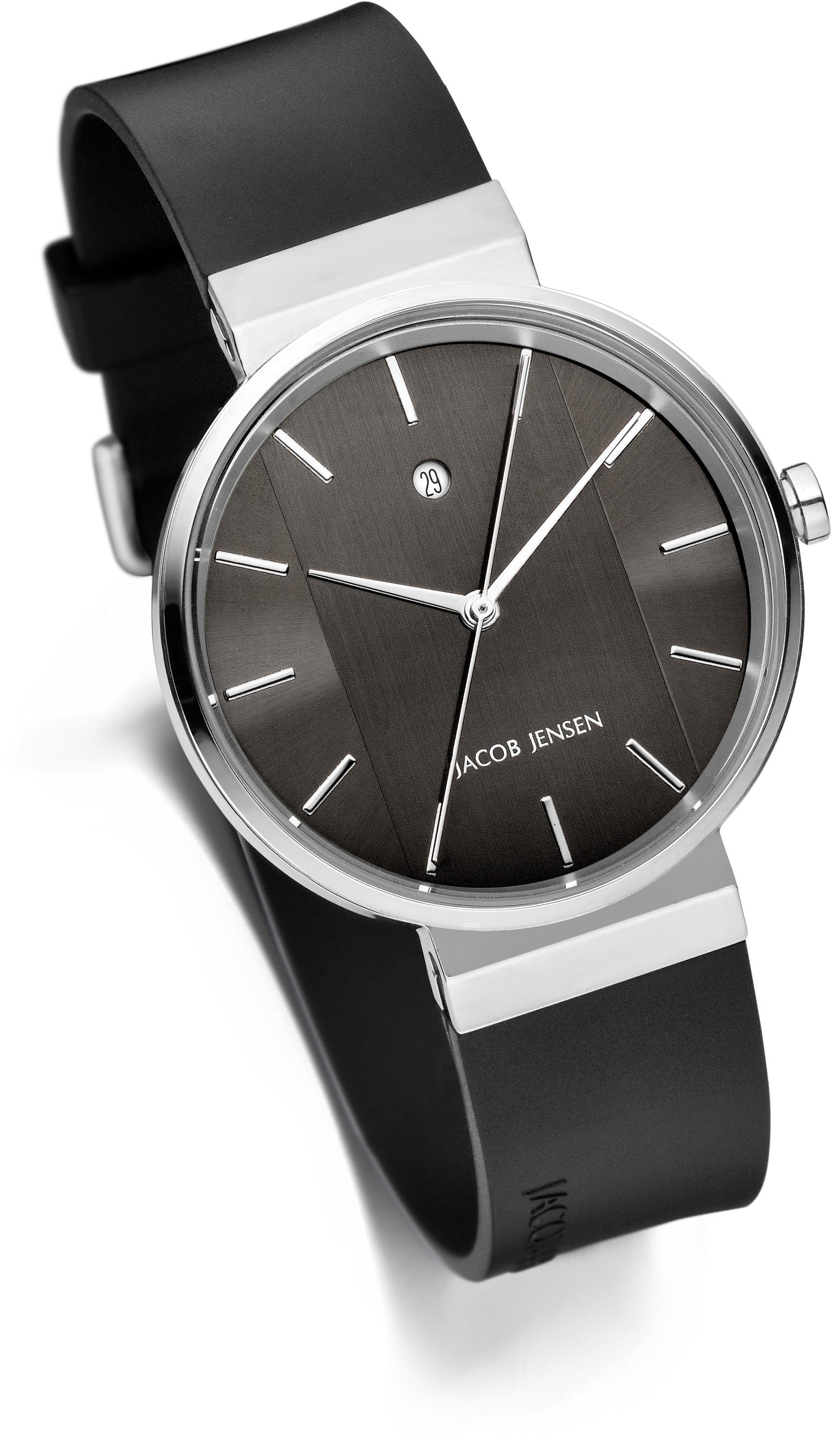 Jacob Jensen Quarzuhr Designuhr Edelstahl Kautschukband NEW LINE ⌀35mm, langer Sekundenzeiger