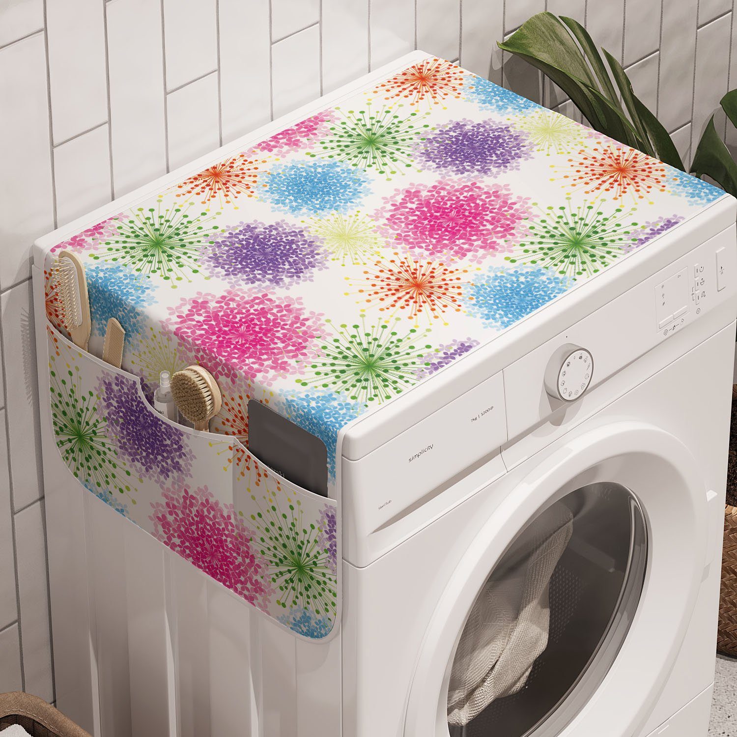 Abakuhaus Badorganizer Anti-Rutsch-Stoffabdeckung und Abstrakte Blumen für Waschmaschine Blumen-Blätter-Motiv Trockner