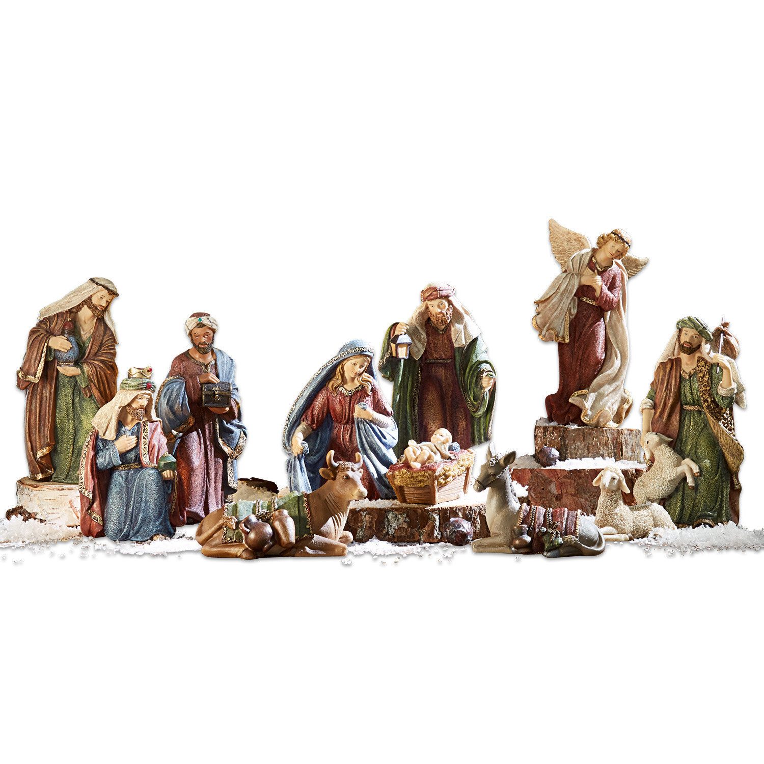 Mirabeau Krippe Krippenfiguren 11er Set Christi bunt, Weihnachten, Winter, Festtage, stilvolles Interieur, Handbemalt