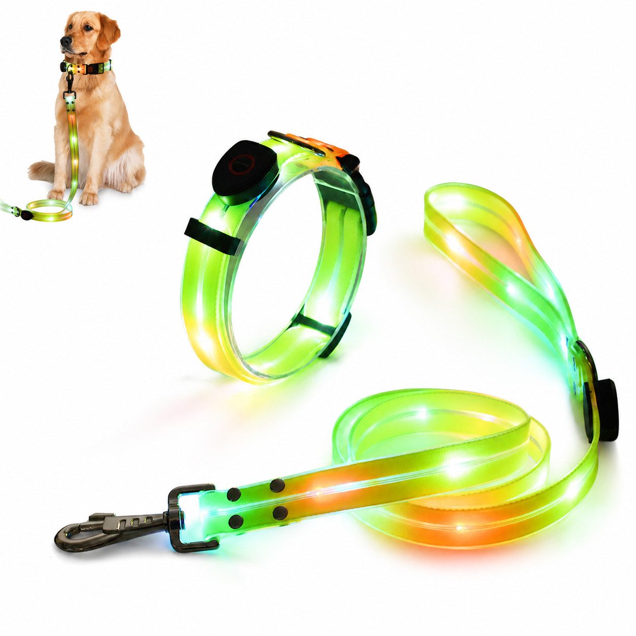 Toomoke Hunde-Halsband Leuchthalsband, LED-Halsband mit Hundeleine, Hundeleinen-Set, Sicherheitszubehör für Abendspaziergänge von Toomoke