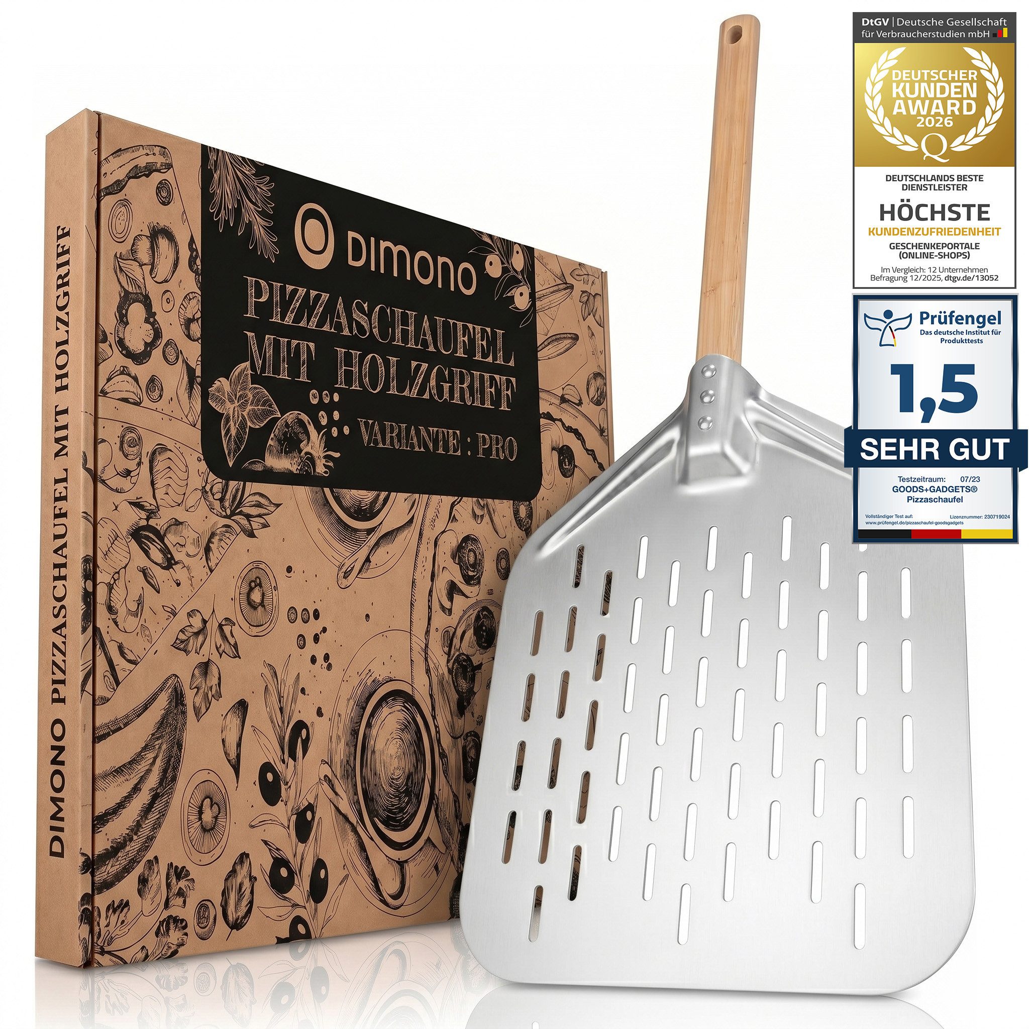 Dimono Pizzaschieber DIMONO Antihaft Pizzaschieber mit Holzgriff - Metall Pizzaheber, XXL