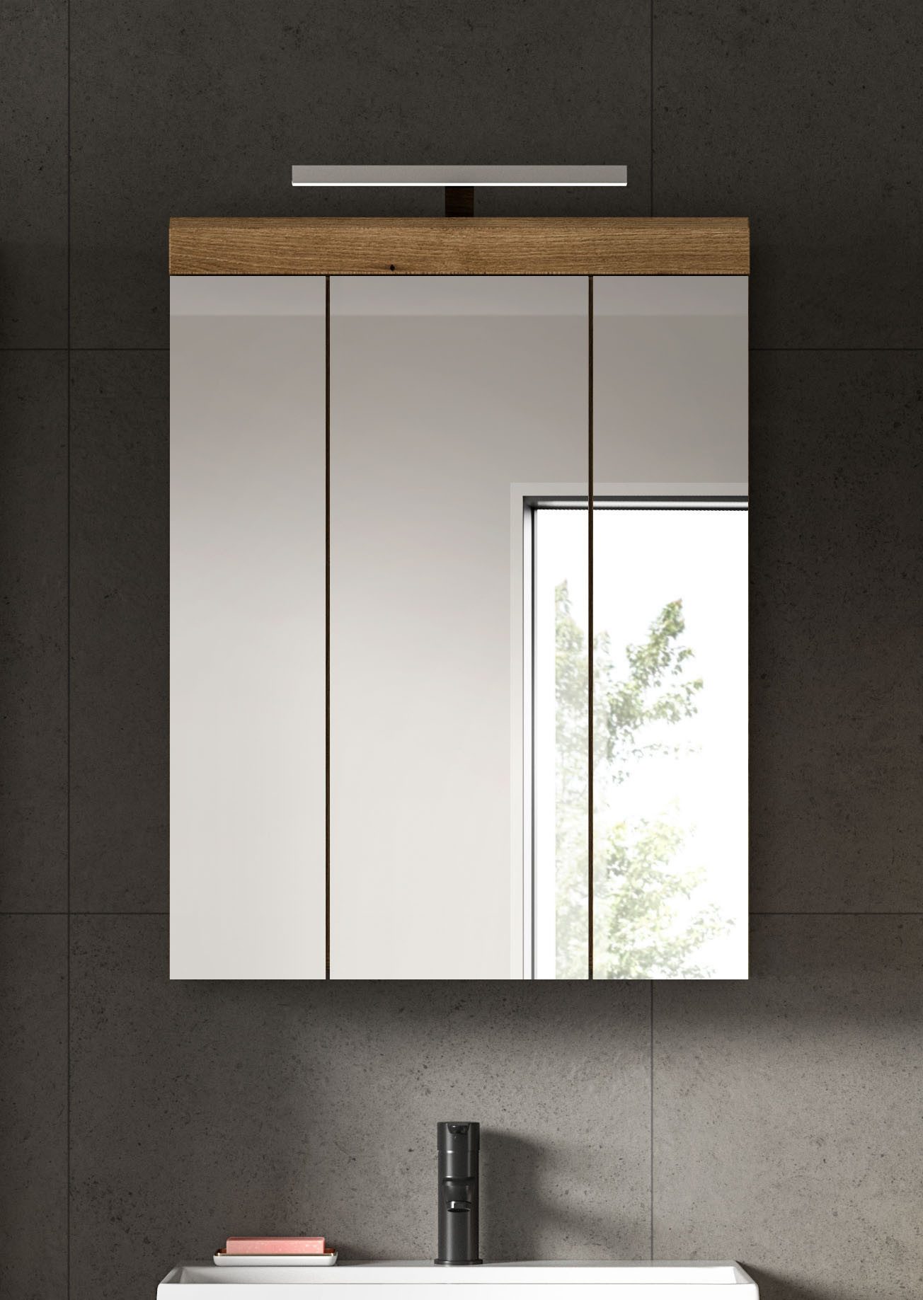 welltime Badezimmerspiegelschrank SIENA, Breite 60cm, inkl. Beleuchtung, 3 Spiegeltüren, 9 Fächer (Set, TOPSELLER) in verschiedenen Farben erhältlich, Badmöbel, – Bild 2 von 5