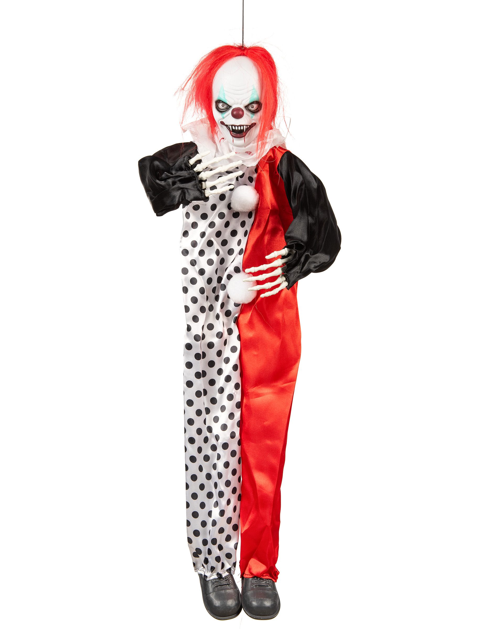 Kostüm Horror-Clown mit Leuchtaugen Halloween-Deko-Figur schwarz-weiss-rot