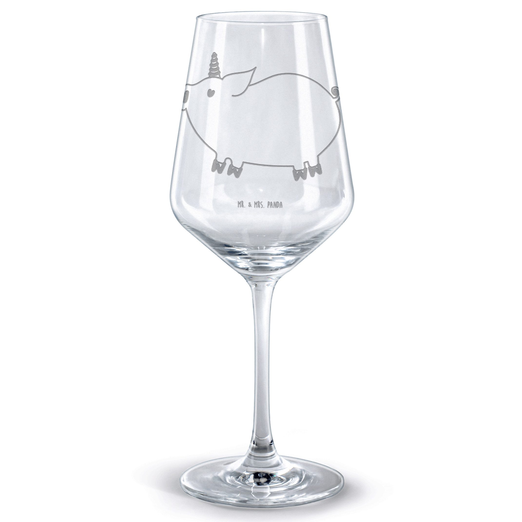 Mr. & Mrs. Panda Rotweinglas Einhorn Schwein - Transparent - Geschenk, Rotweinglas, Weinglas mit G, Premium Glas, Spülmaschinenfest