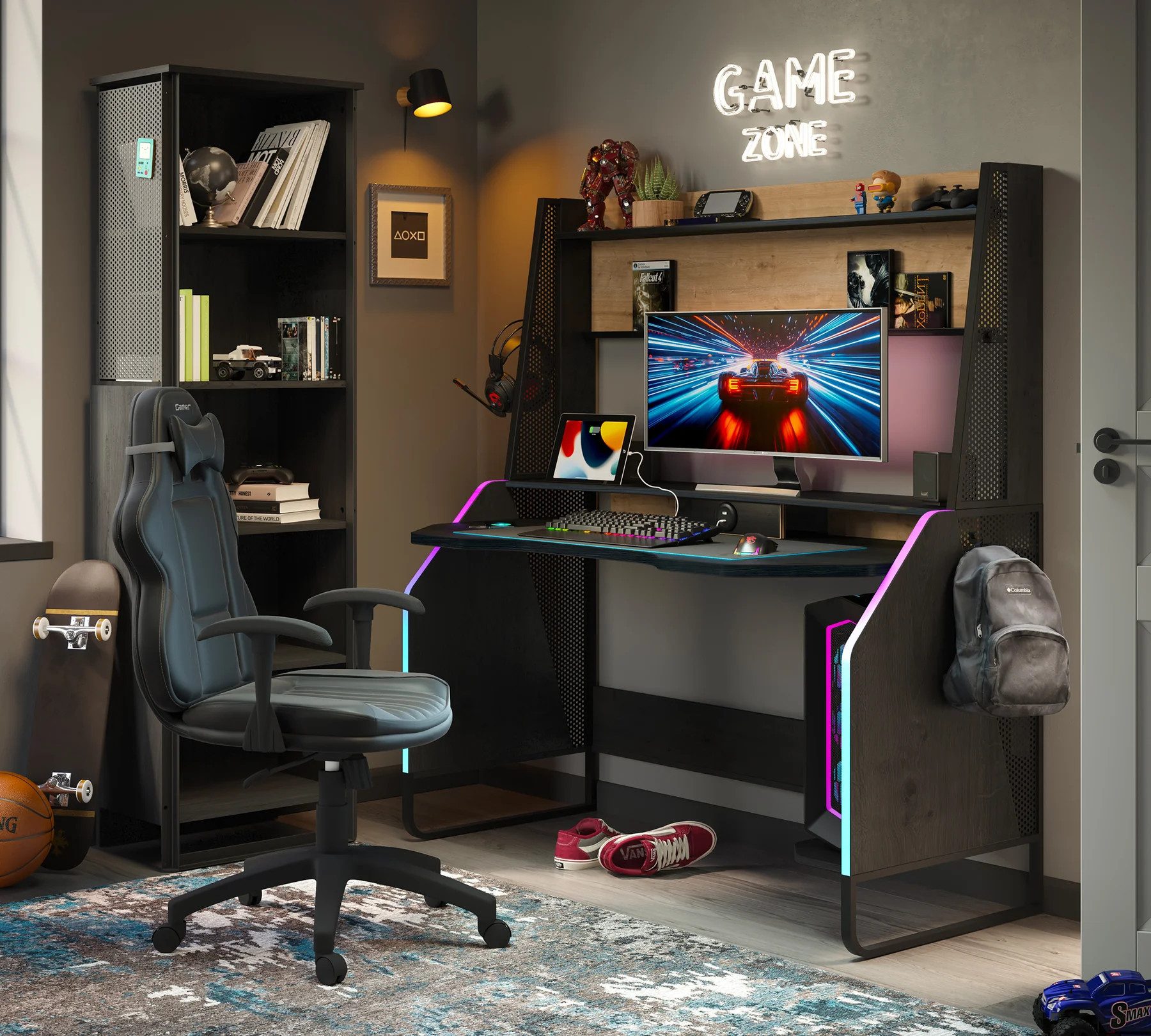 Möbel-Zeit Gamingtisch BLACK Gamer-Schreibtisch – Ergonomischer Gaming-Desk