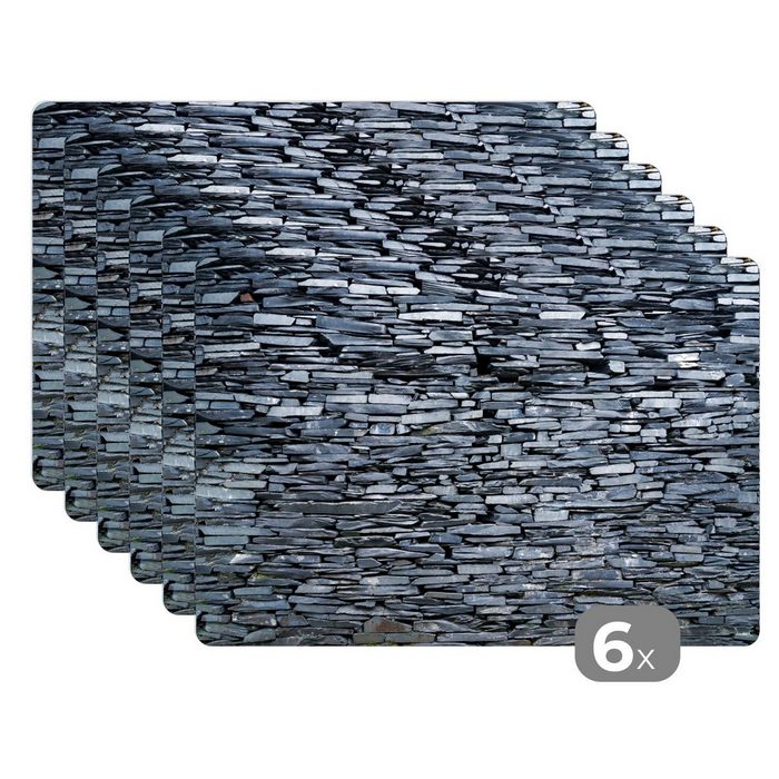 Platzset Grau gefärbte Steinmauer MuchoWow (6-St) Platzset Platzdecken Platzmatte Tischmatten Schmutzabweisend