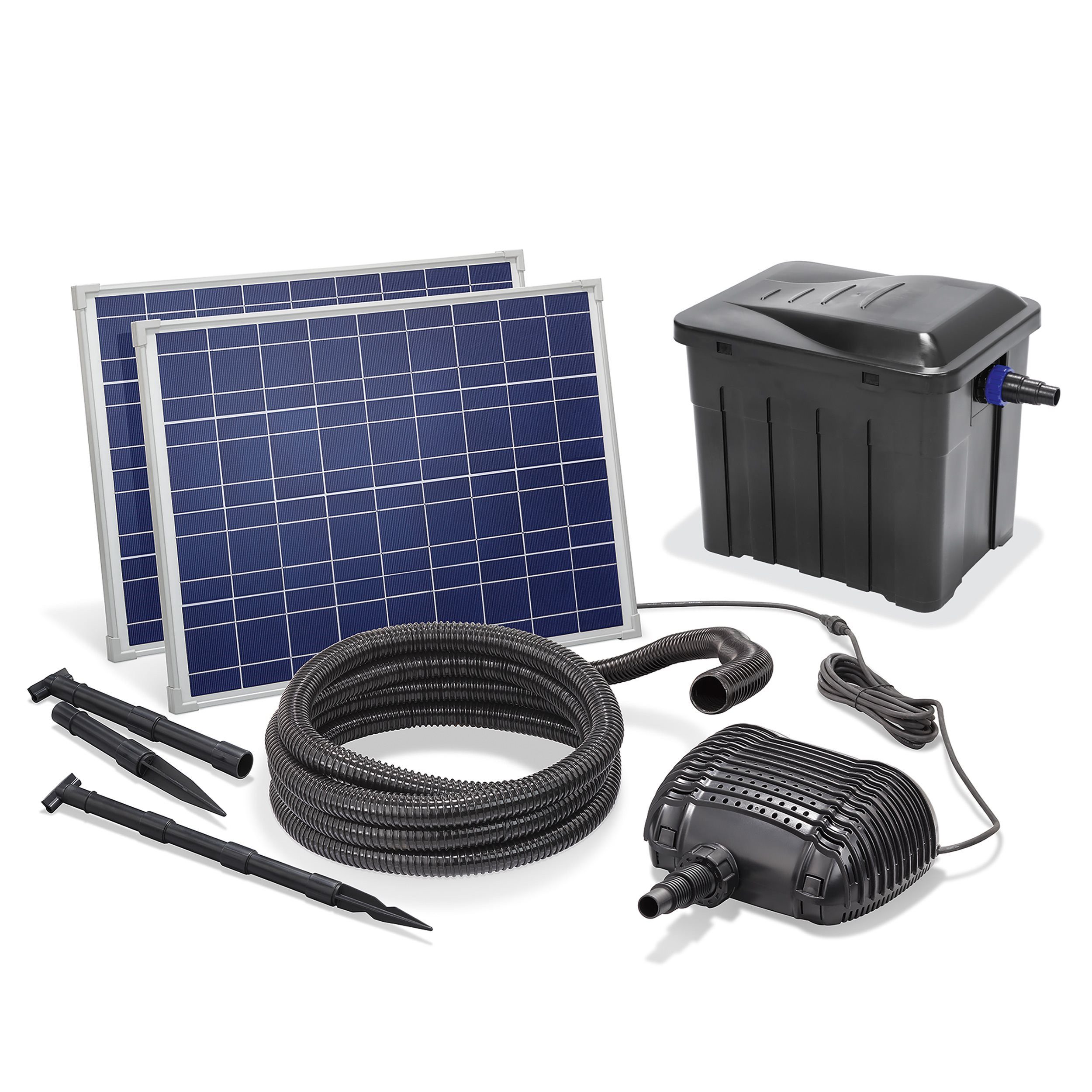 esotec Teichfilter 70/3400 Solar Durchlauffilter-Set Pumpe 3400l/h Module 2x35Wp 101071
