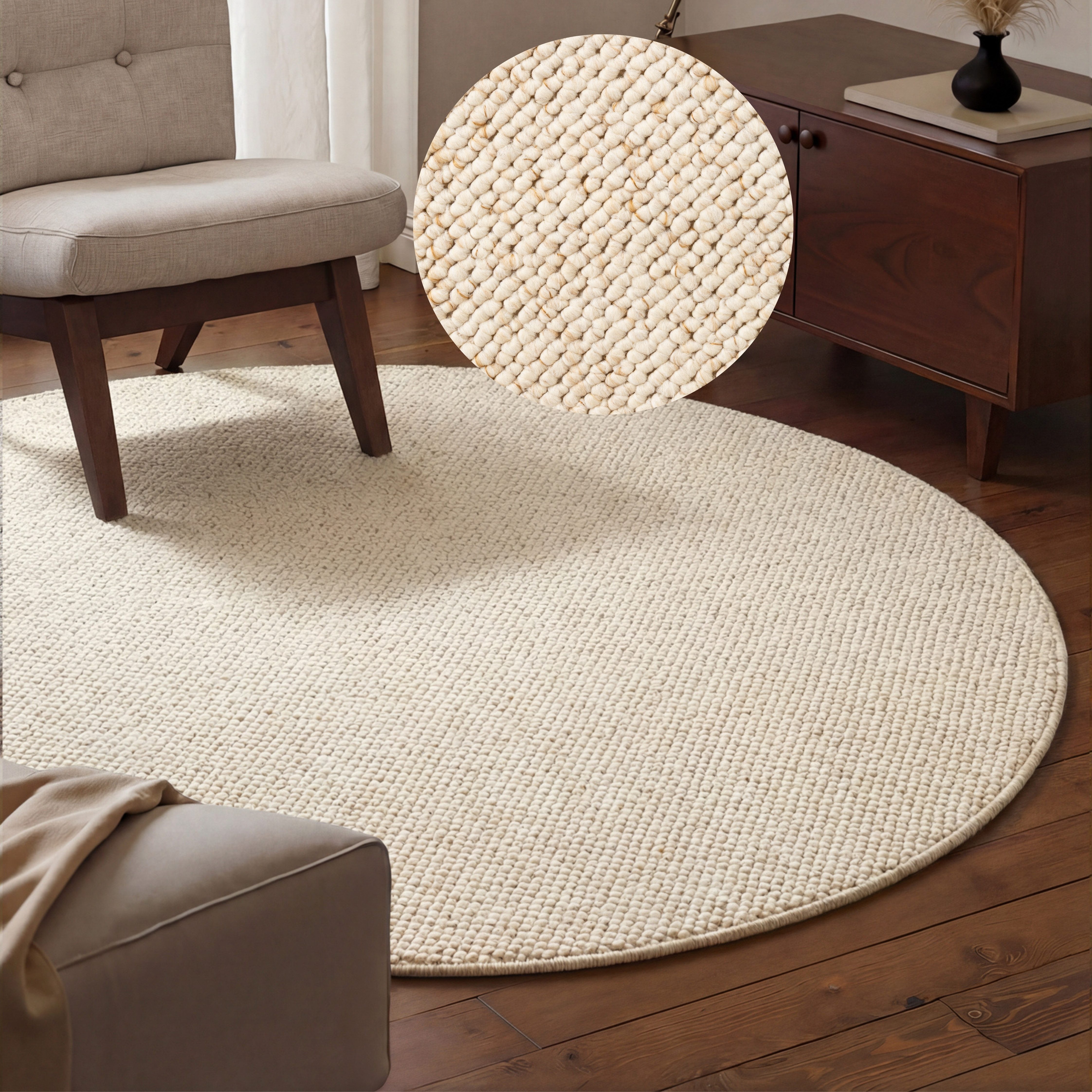 HANSE Home Teppich Wolly 2, rund, Höhe: 12 mm, Flachgewebe, Läufer, Skandi, Woll-Optik, Esszimmer, Wohnzimmer, Flur