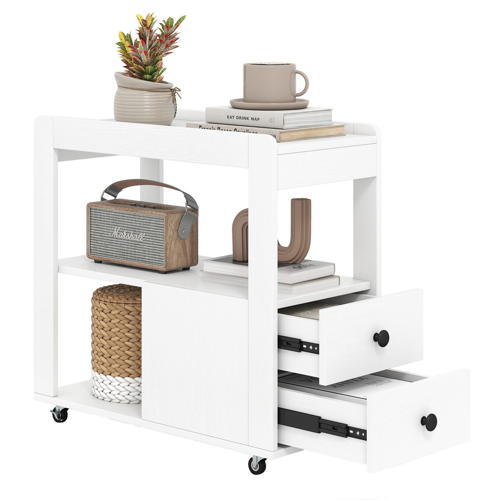 COSTWAY Beistelltisch, mit Stauraum, Schmaler Rollcontainer, Druckertisch mit Rollen